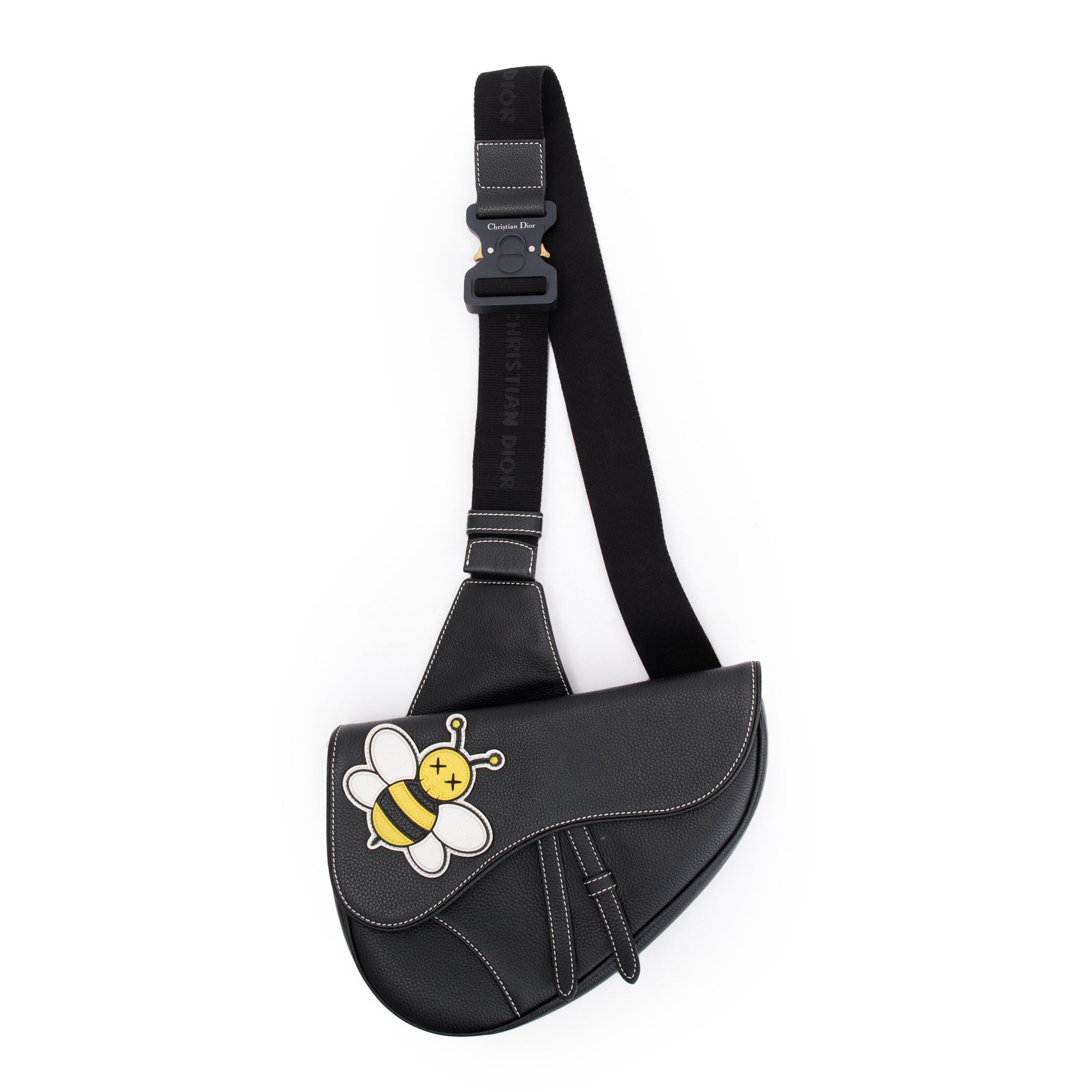 Christian Dior X Kaws Calfskin Leather Bee Saddle Bag w/ Box