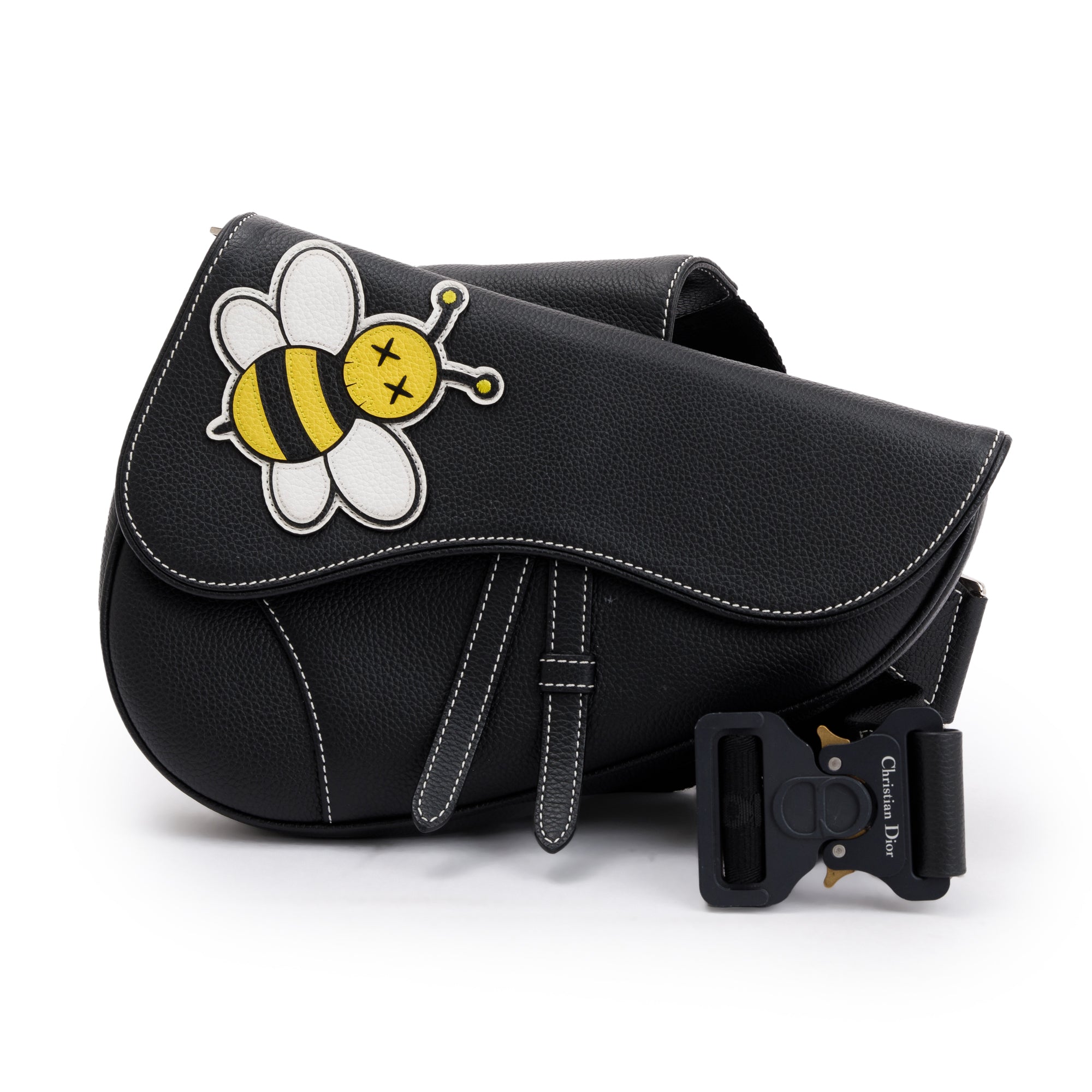 Christian Dior X Kaws Calfskin Leather Bee Saddle Bag w/ Box