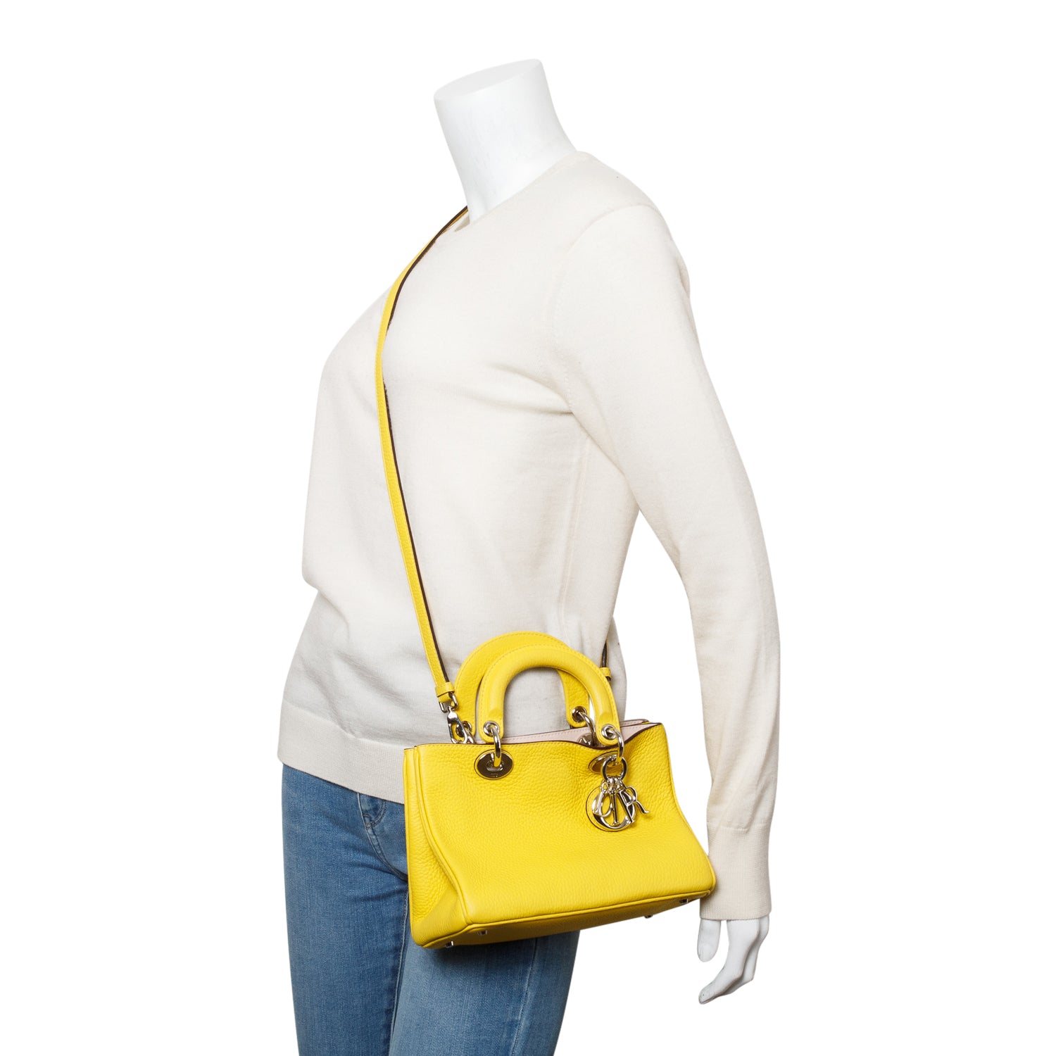 Christian Dior Yellow Calfskin Leather Mini Diorissimo Tote w/ Strap