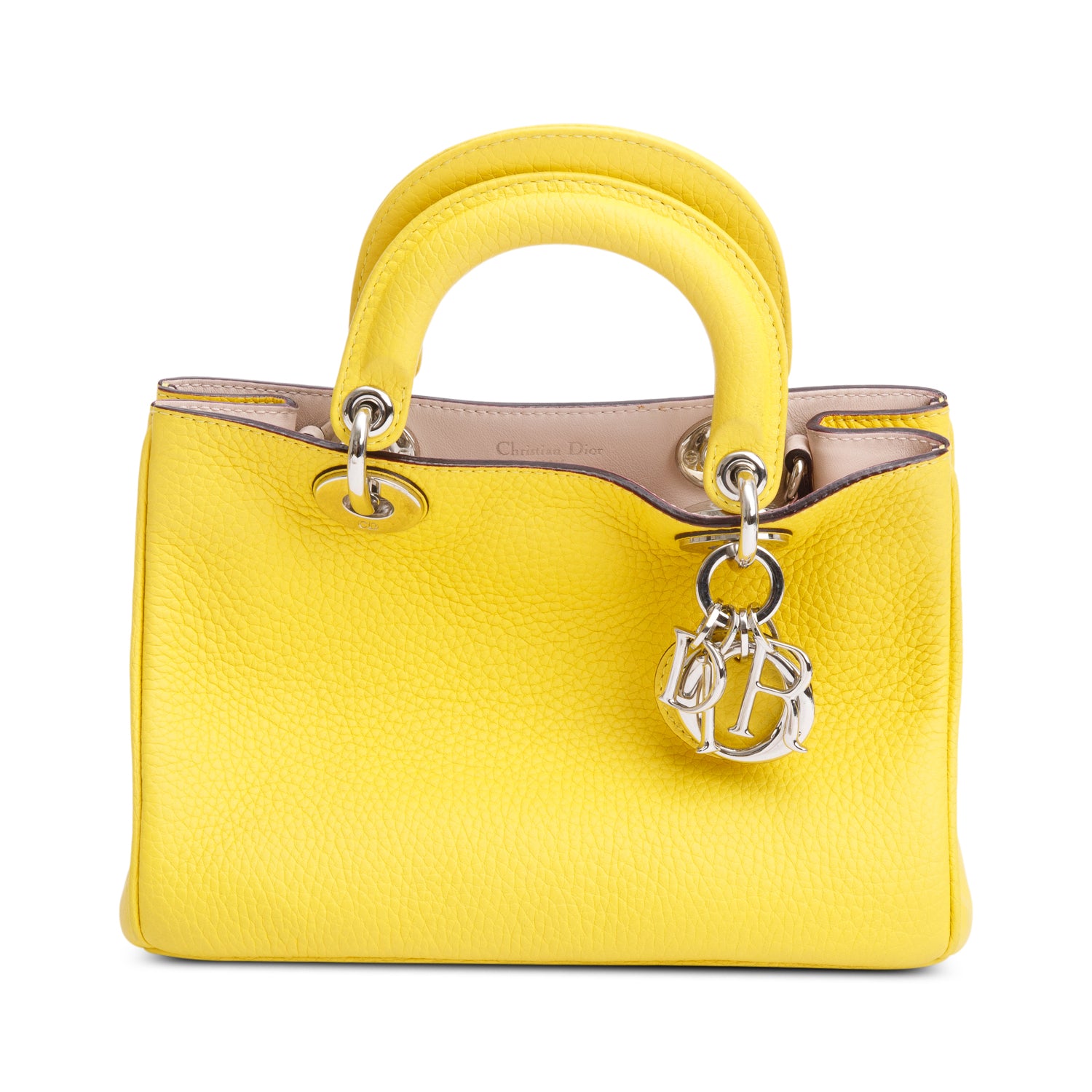 Christian Dior Yellow Calfskin Leather Mini Diorissimo Tote w/ Strap