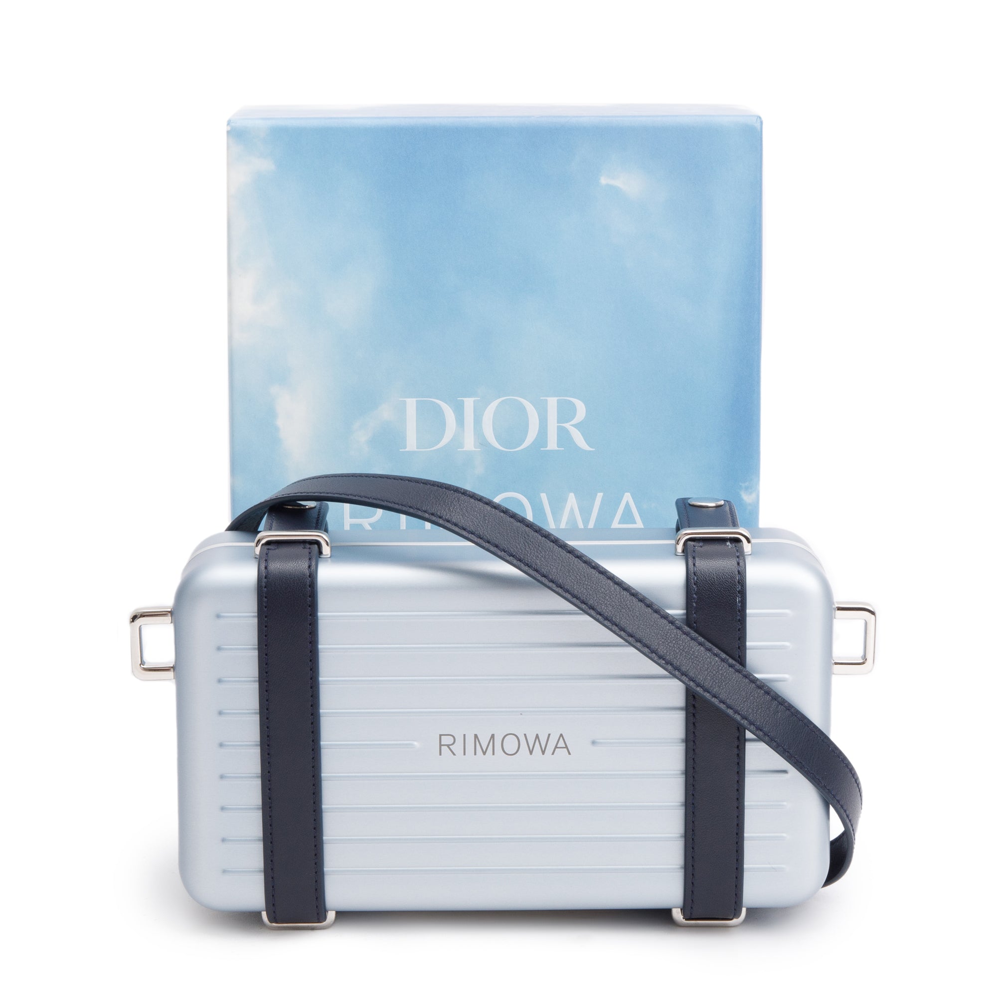 Christian Dior x Rimowa Silver Aluminum Personal Utility Case w/ Strap & Box