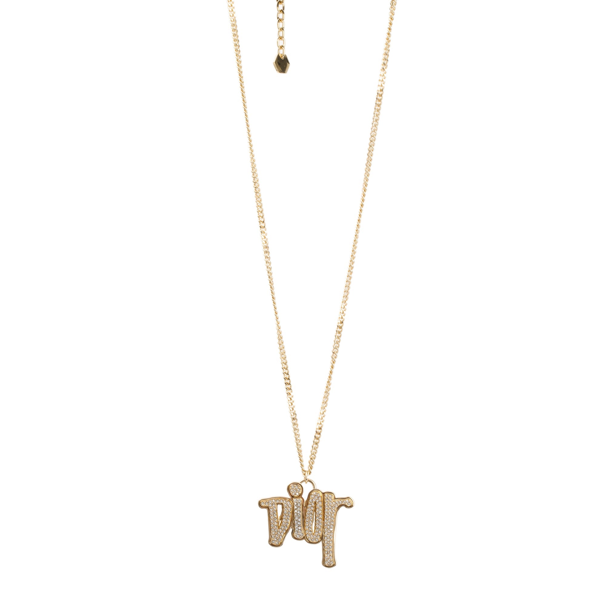 Christian Dior x Shawn Stussy Gold-Tone Crystal Logo Pendant Necklace