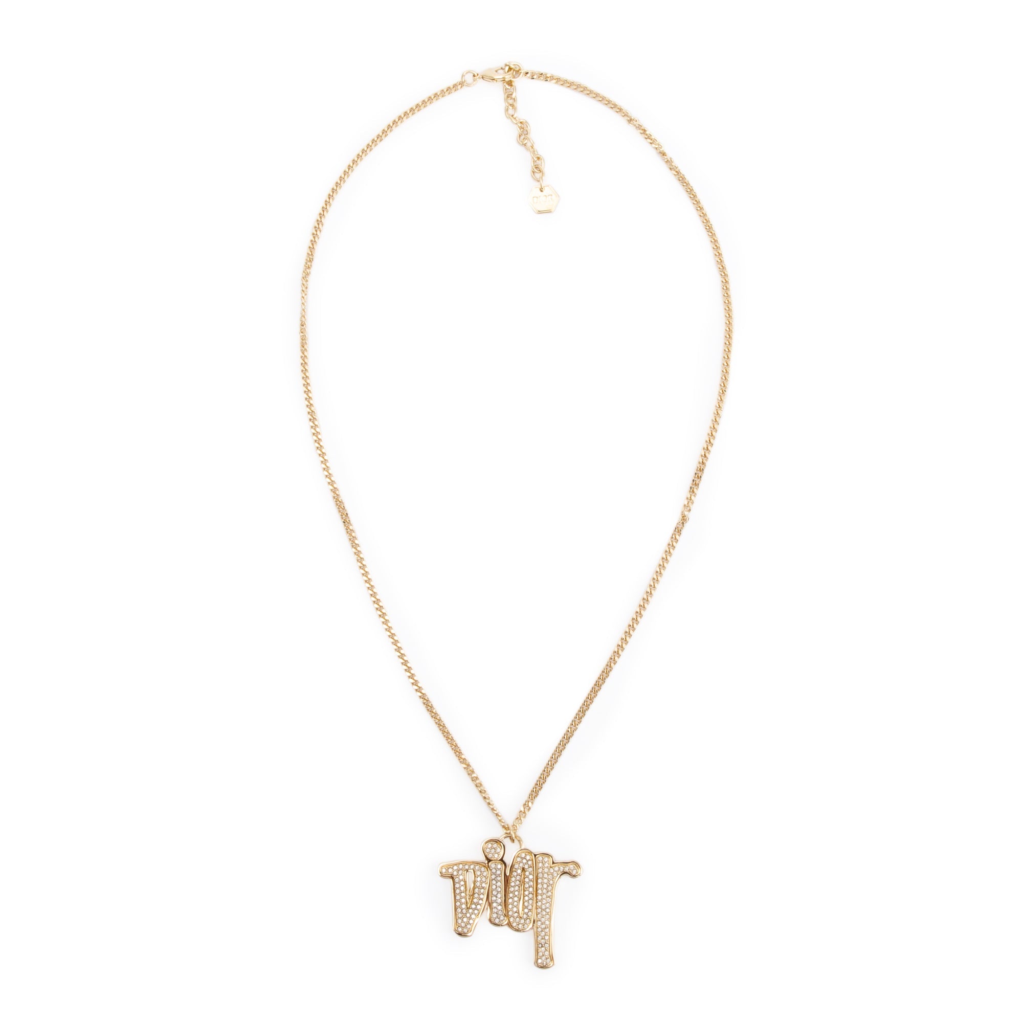 Christian Dior x Shawn Stussy Gold-Tone Crystal Logo Pendant Necklace