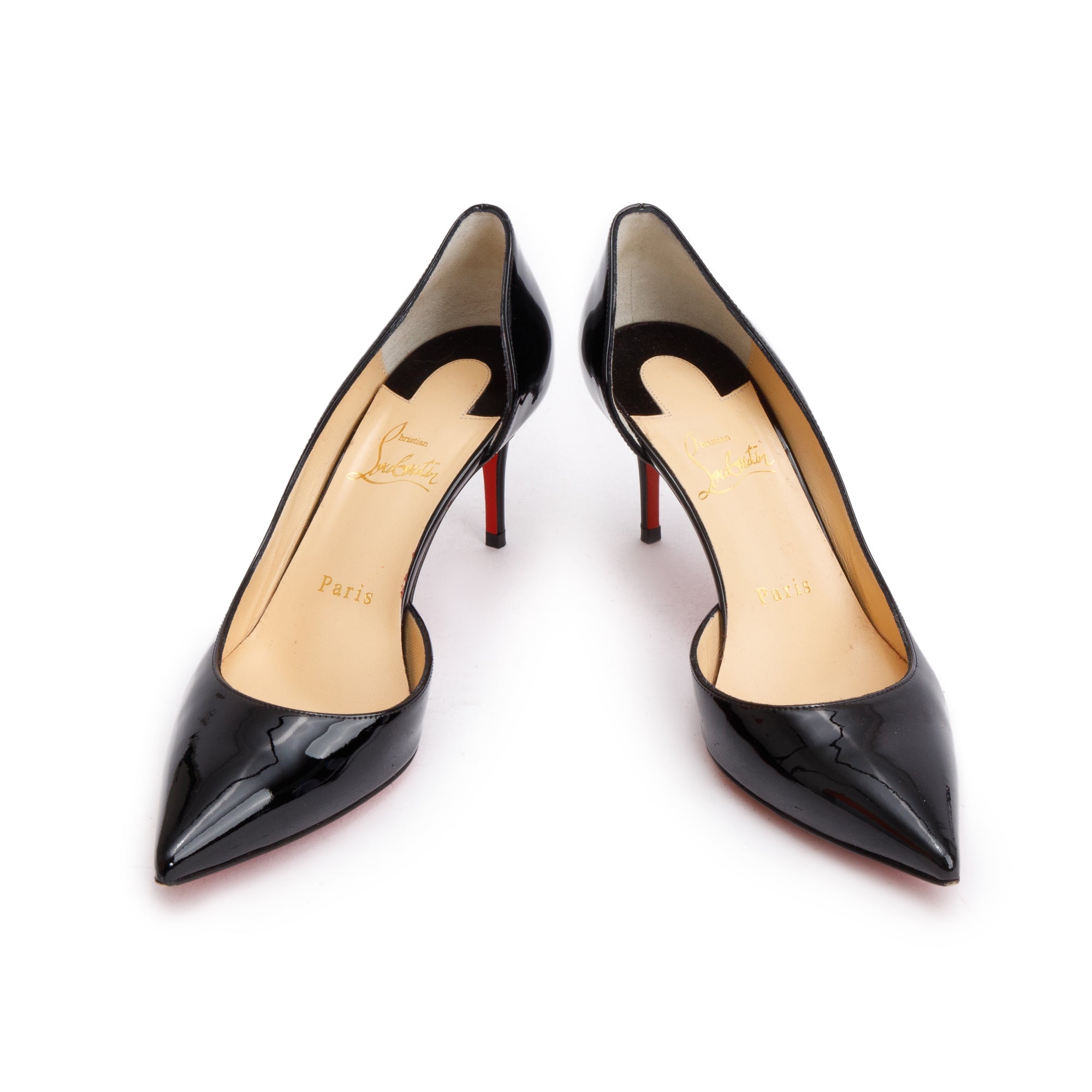 Christian Louboutin 2021 Black Patent Leather Iriza 70 Pumps, Size 37.5 w/ Box & Receipt