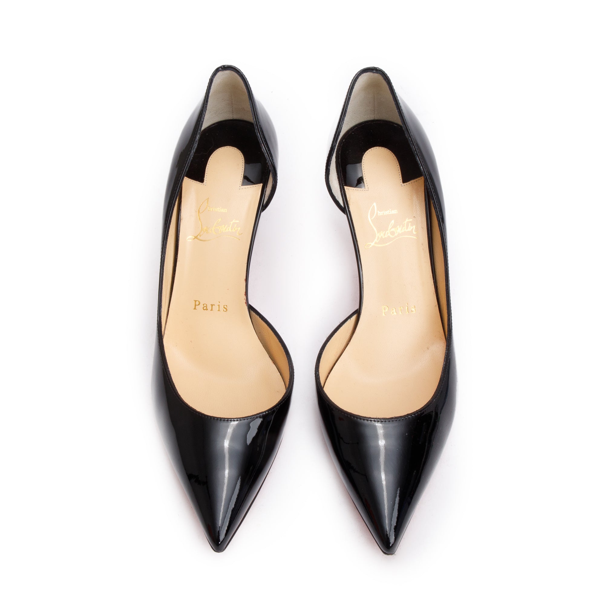 Christian Louboutin 2021 Black Patent Leather Iriza 70 Pumps, Size 37.5 w/ Box & Receipt