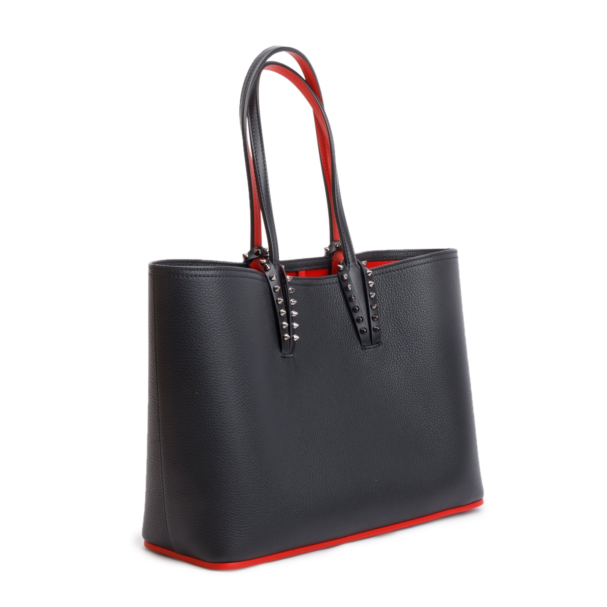 Christian Louboutin 2021 Small Black Calfskin Leather Spike Cabata Tote Bag w/ Pouch, Box & Receipt
