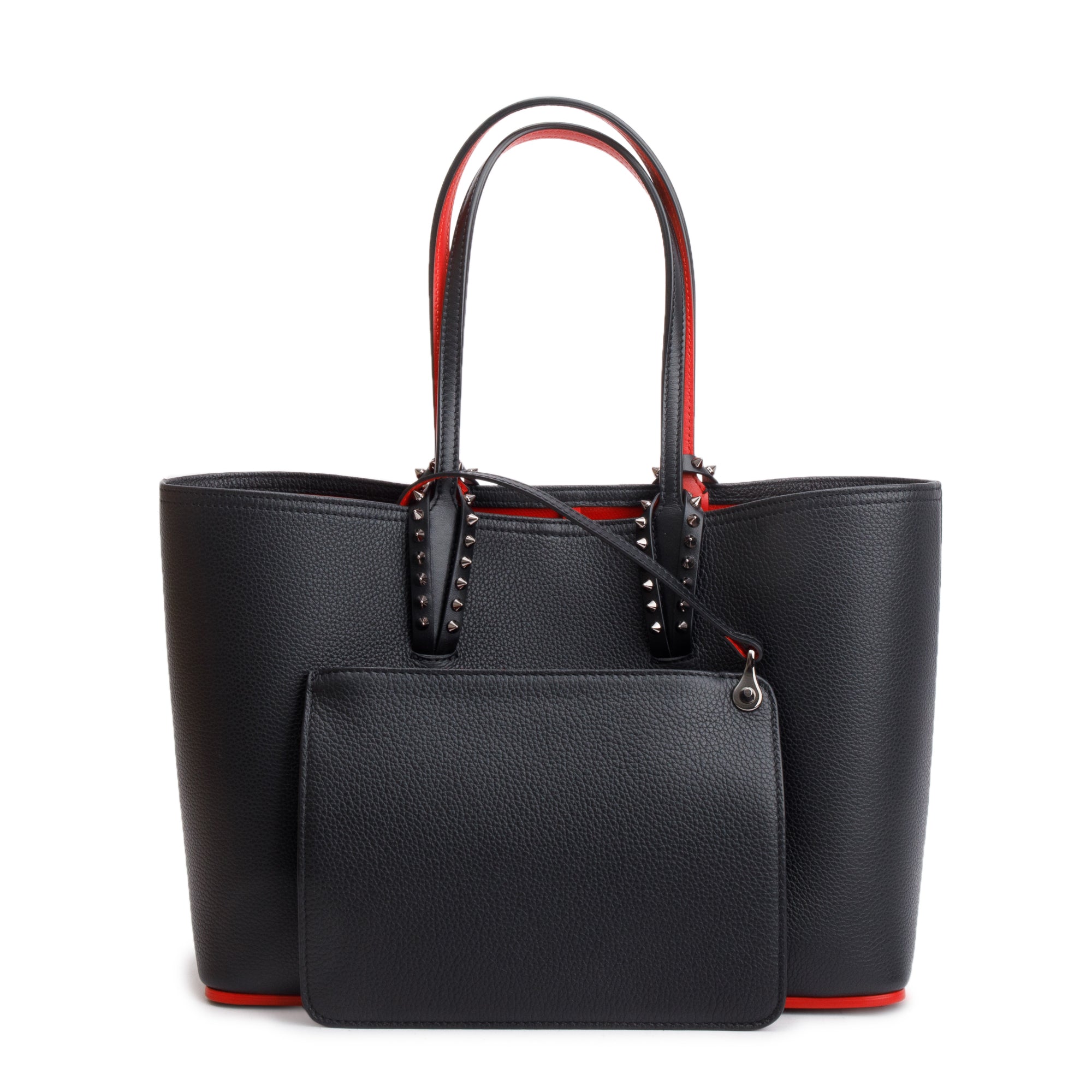 Christian Louboutin 2021 Small Black Calfskin Leather Spike Cabata Tote Bag w/ Pouch, Box & Receipt
