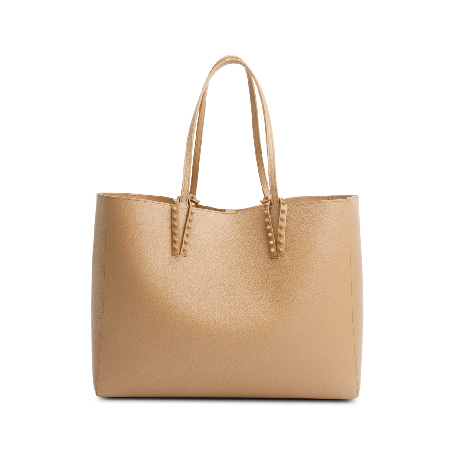 Christian Louboutin Beige Calfskin Leather Spike Cabata Tote Bag w/ Pouch
