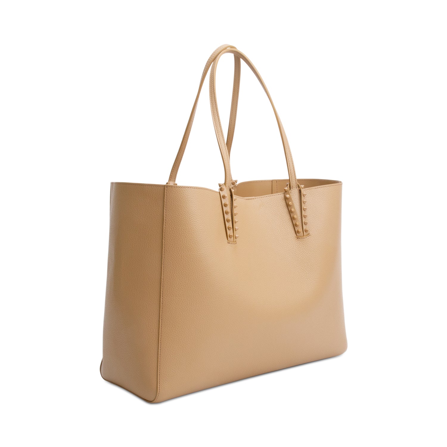Christian Louboutin Beige Calfskin Leather Spike Cabata Tote Bag w/ Pouch
