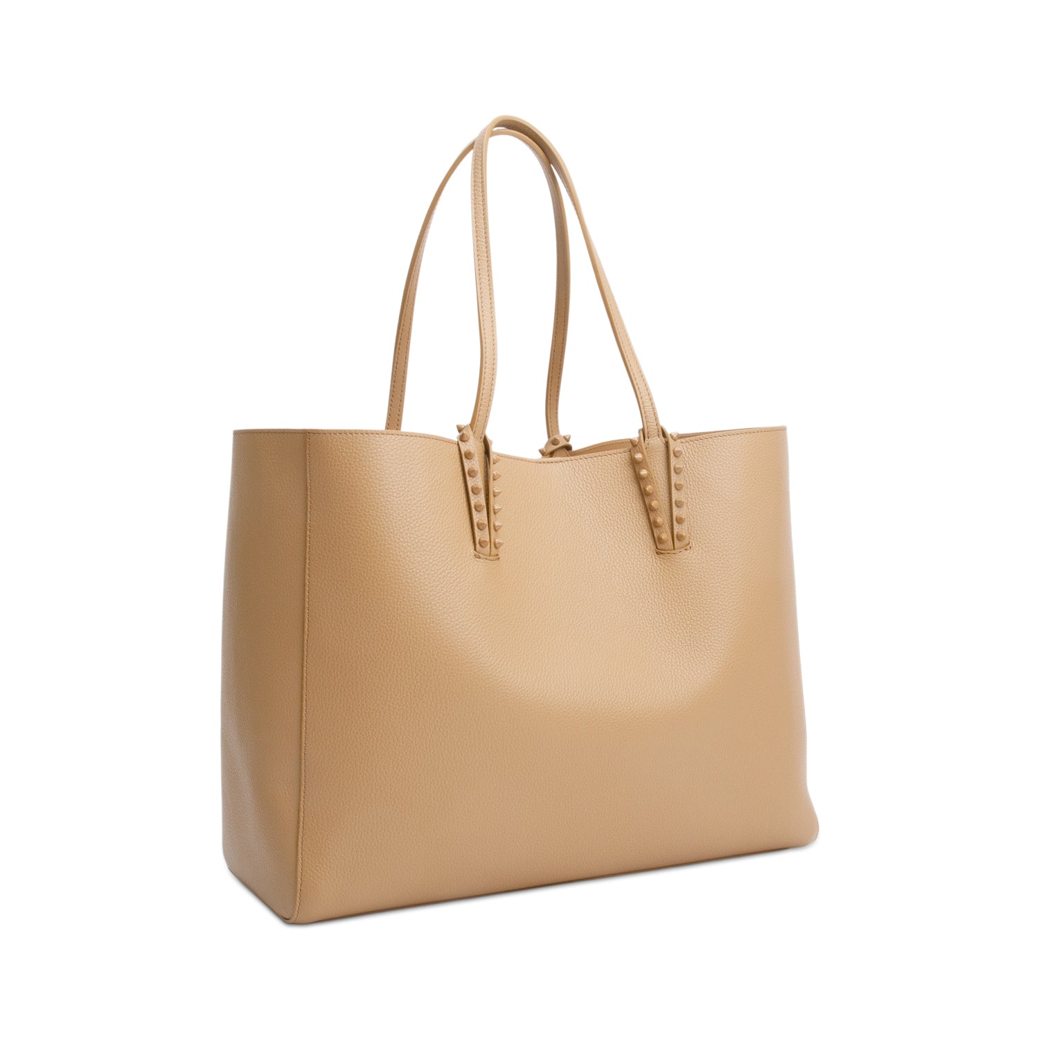 Christian Louboutin Beige Calfskin Leather Spike Cabata Tote Bag w/ Pouch