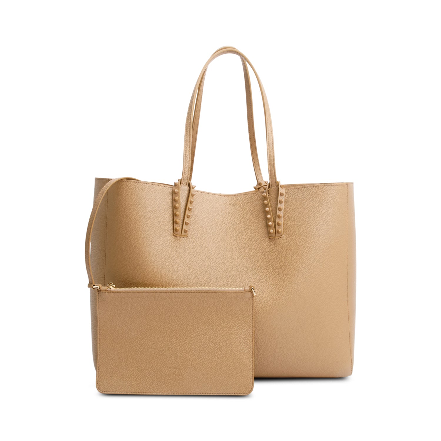 Christian Louboutin Beige Calfskin Leather Spike Cabata Tote Bag w/ Pouch