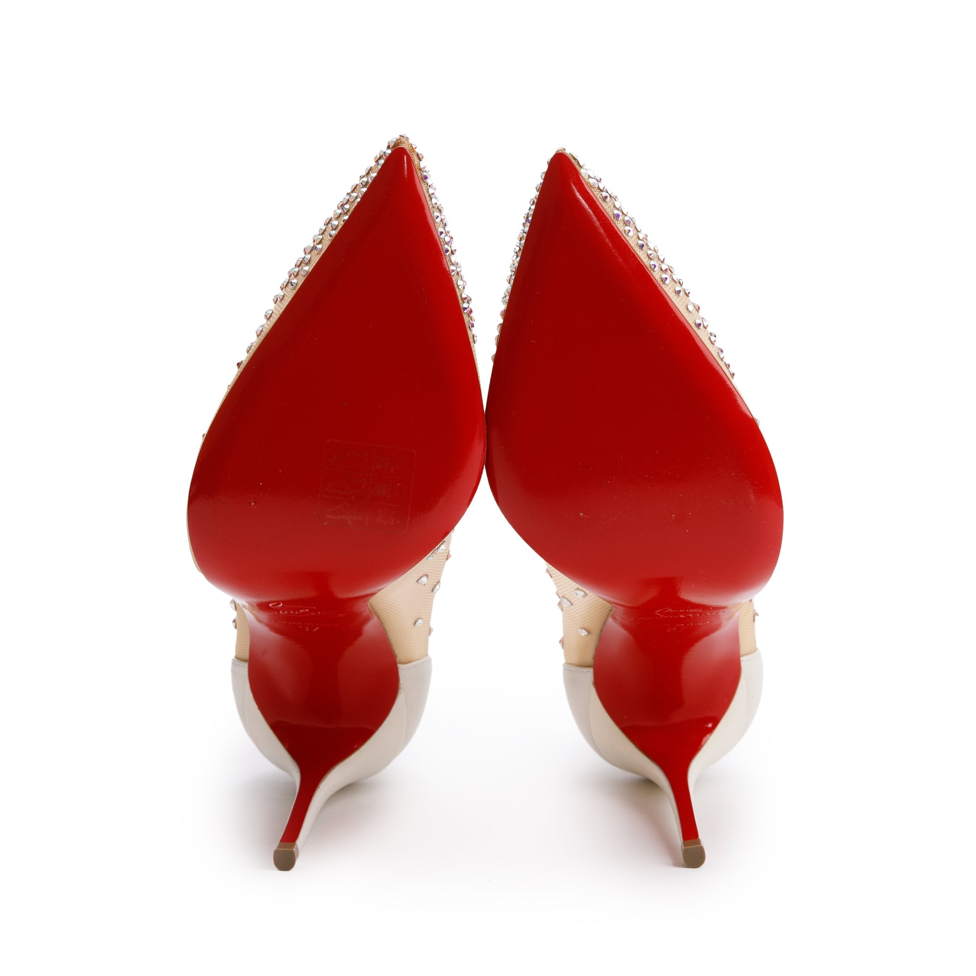 Christian Louboutin Beige Mesh White Leather Follies Strass Pumps, Size 37 w/ Box