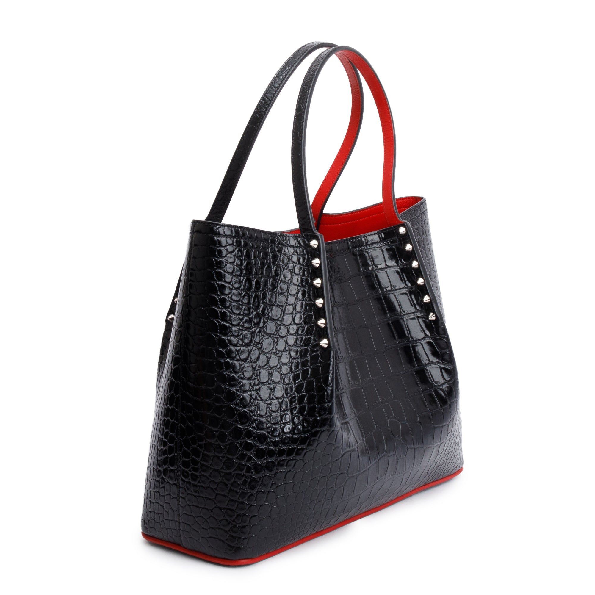 Christian Louboutin Black Alligator Embossed Calf Leather Spike Small Cabarock Tote Bag