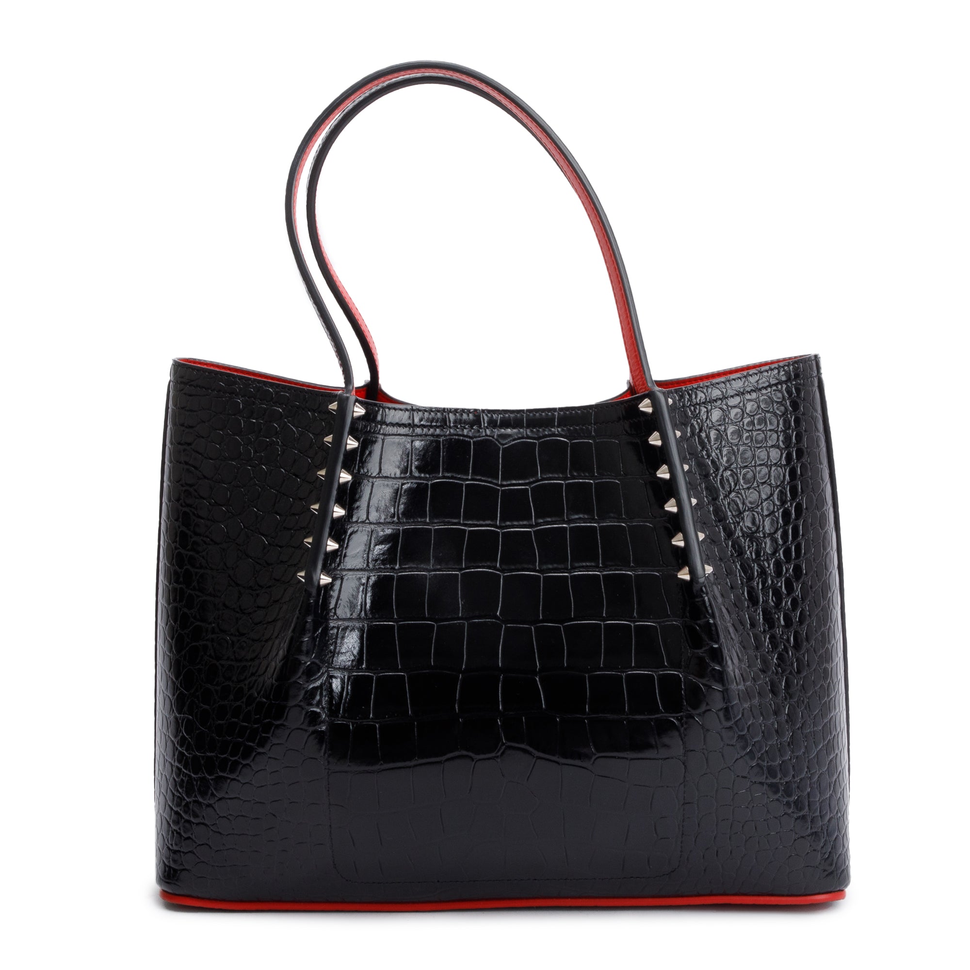Christian Louboutin Black Alligator Embossed Calf Leather Spike Small Cabarock Tote Bag