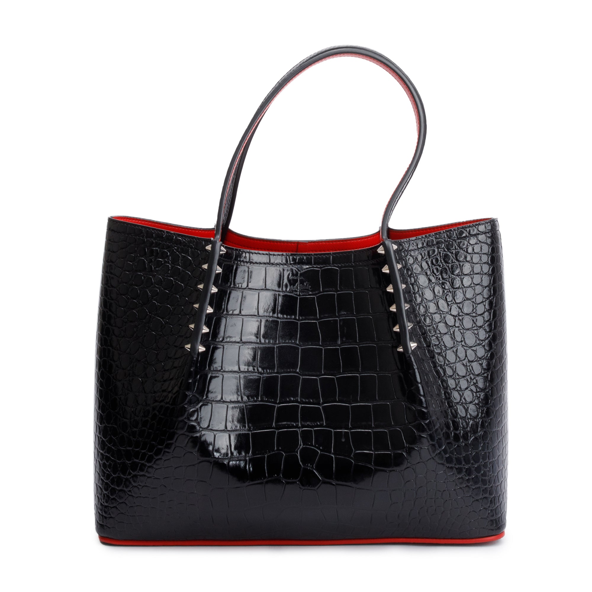 Christian Louboutin Black Alligator Embossed Calf Leather Spike Small Cabarock Tote Bag