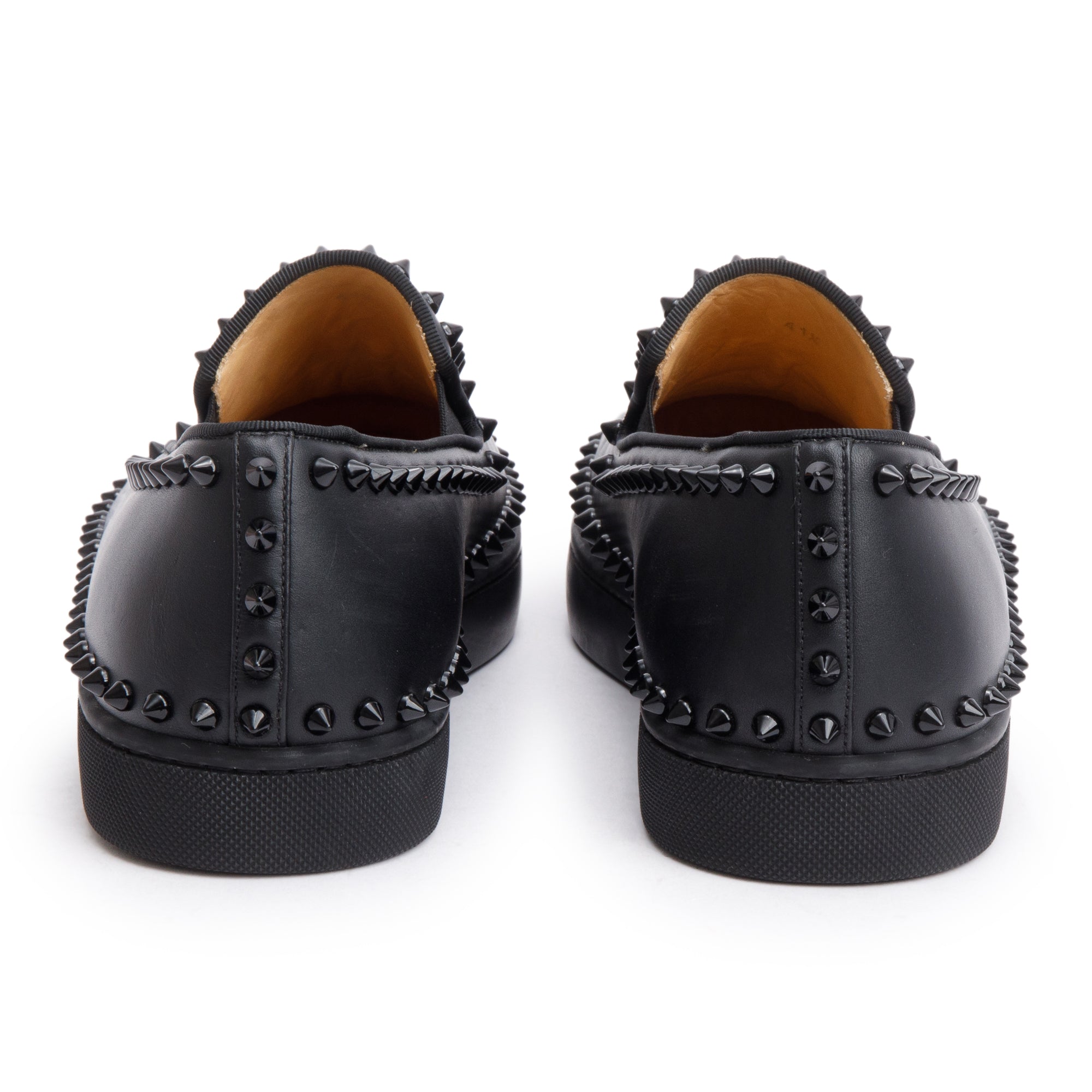 Christian Louboutin Black Calf Leather Studded Pik Boat Sneakers, Size 41.5