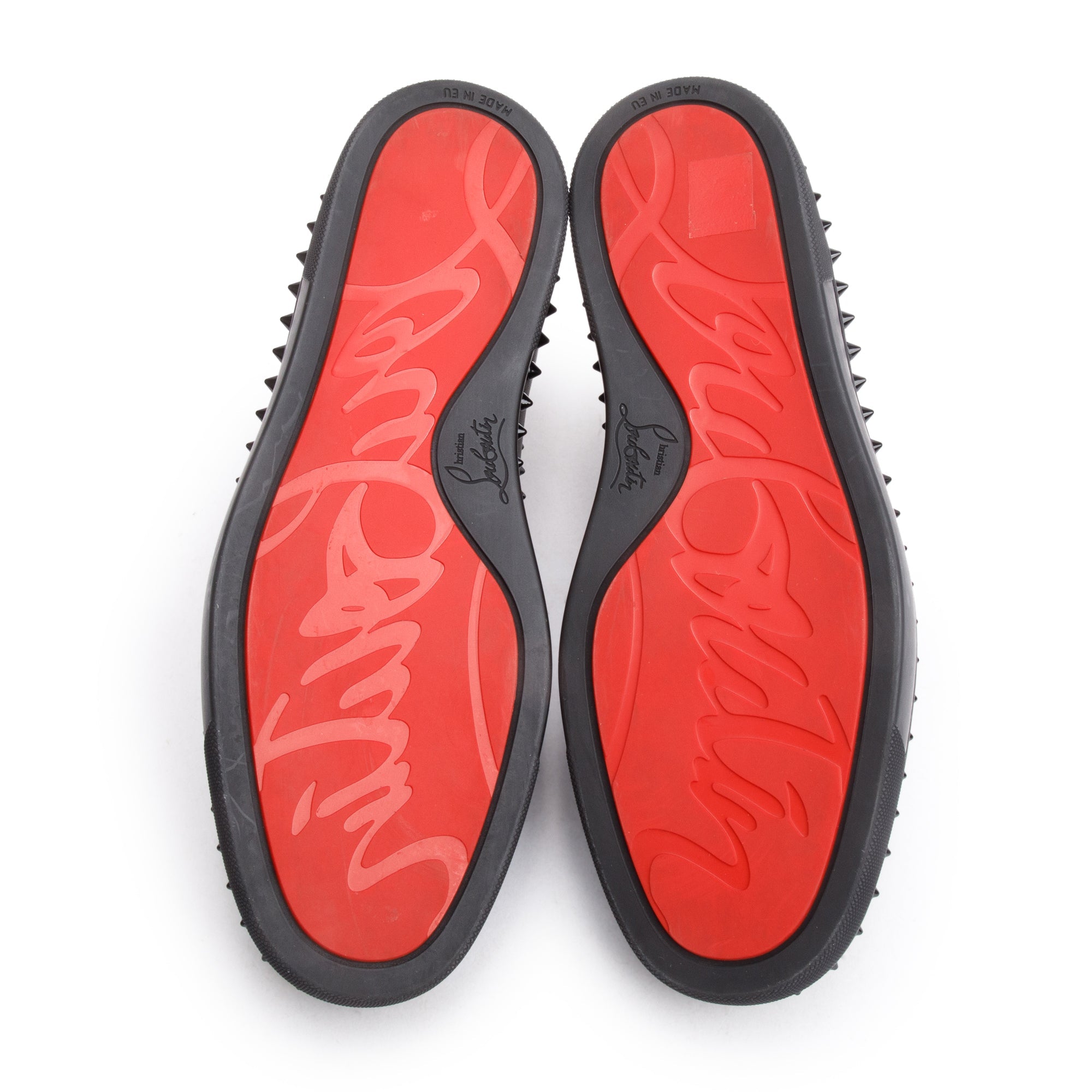 Christian Louboutin Black Calf Leather Studded Pik Boat Sneakers, Size 41.5