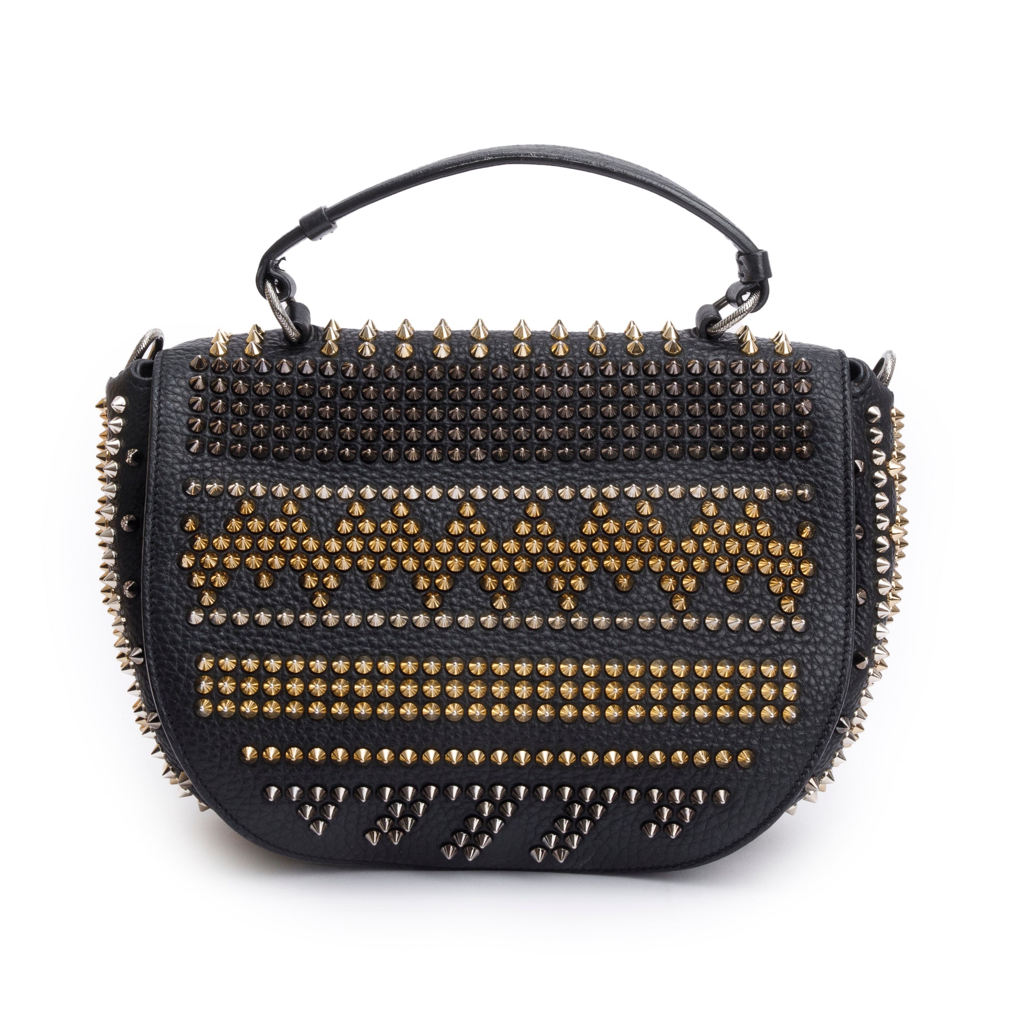 Christian Louboutin Black Calfskin Leather Mix Chevron Spike Messenger Bag