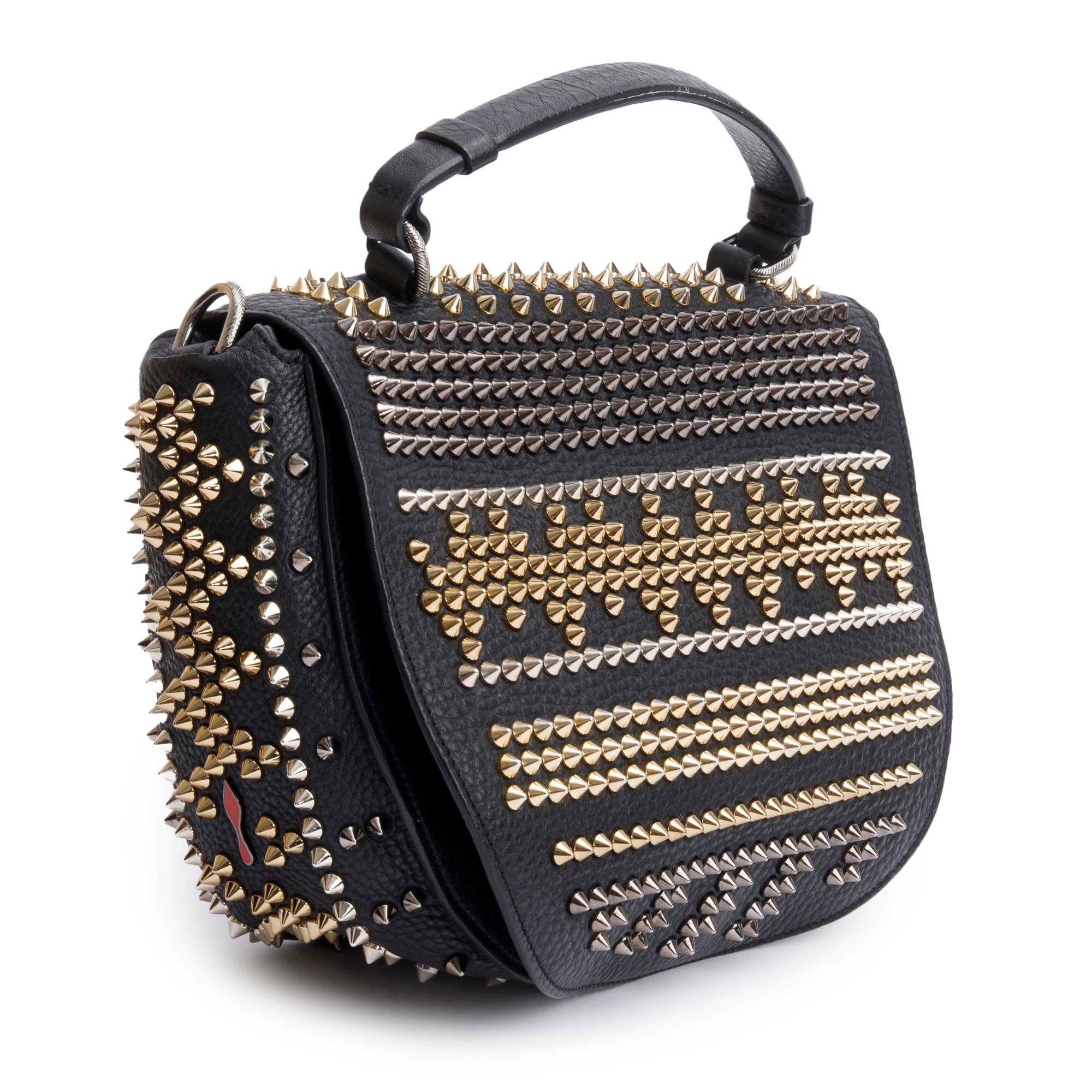 Christian Louboutin Black Calfskin Leather Mix Chevron Spike Messenger Bag