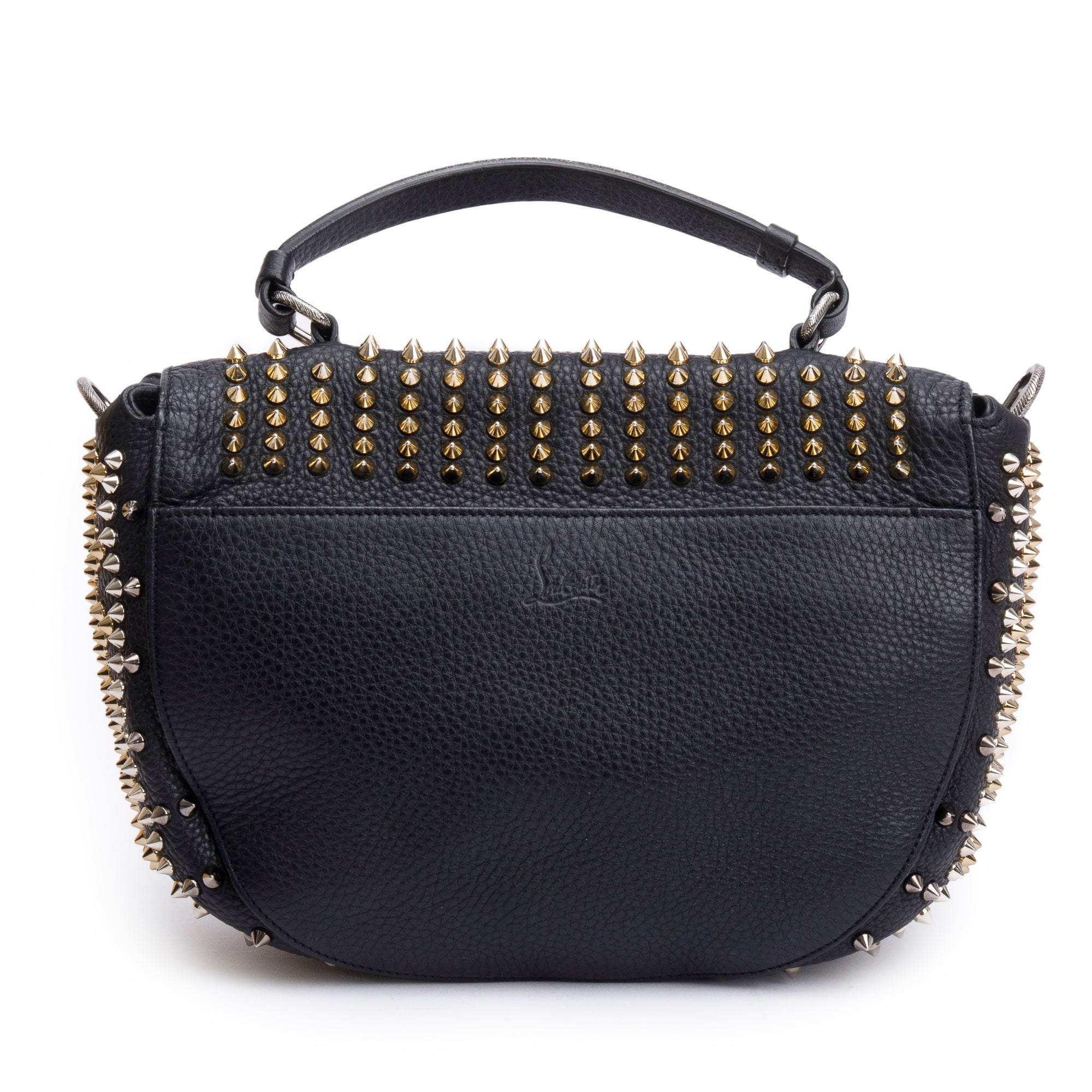 Christian Louboutin Black Calfskin Leather Mix Chevron Spike Messenger Bag