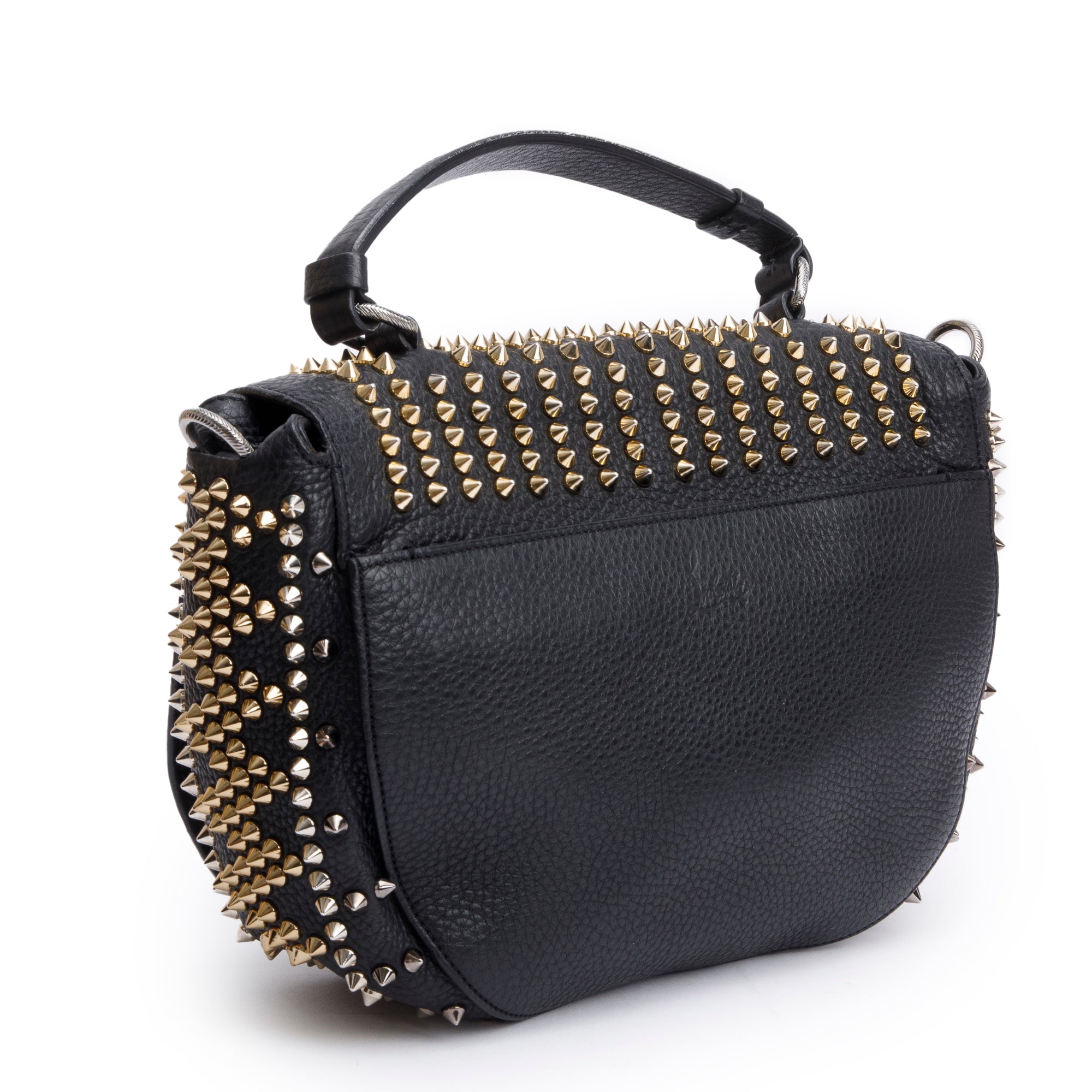 Christian Louboutin Black Calfskin Leather Mix Chevron Spike Messenger Bag