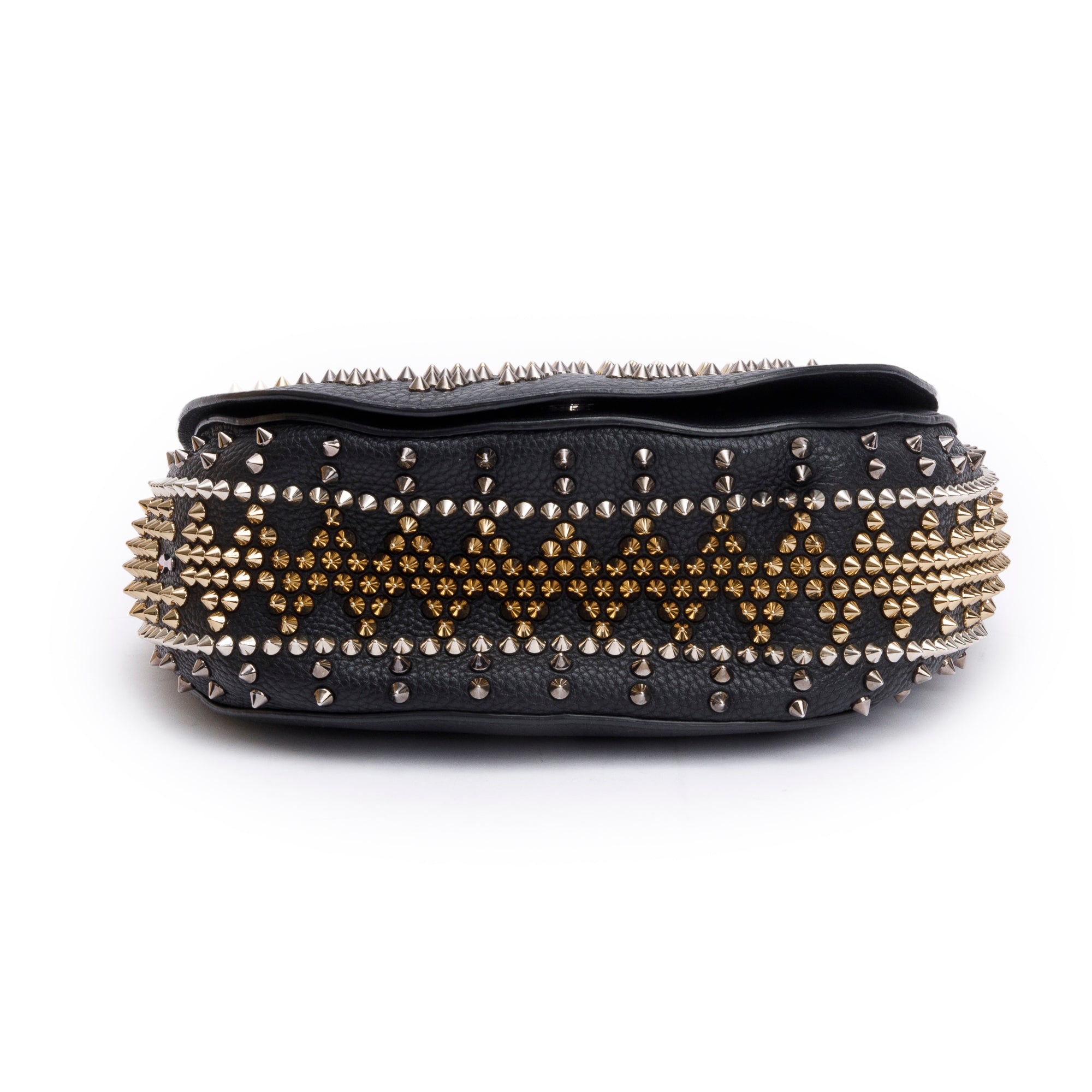 Christian Louboutin Black Calfskin Leather Mix Chevron Spike Messenger Bag