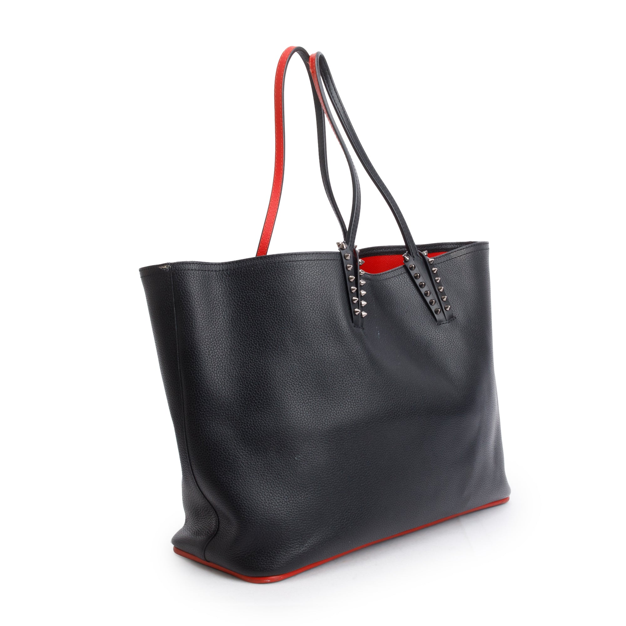 Christian Louboutin Black Calfskin Leather Spike Cabata Tote Bag w/ Pouch
