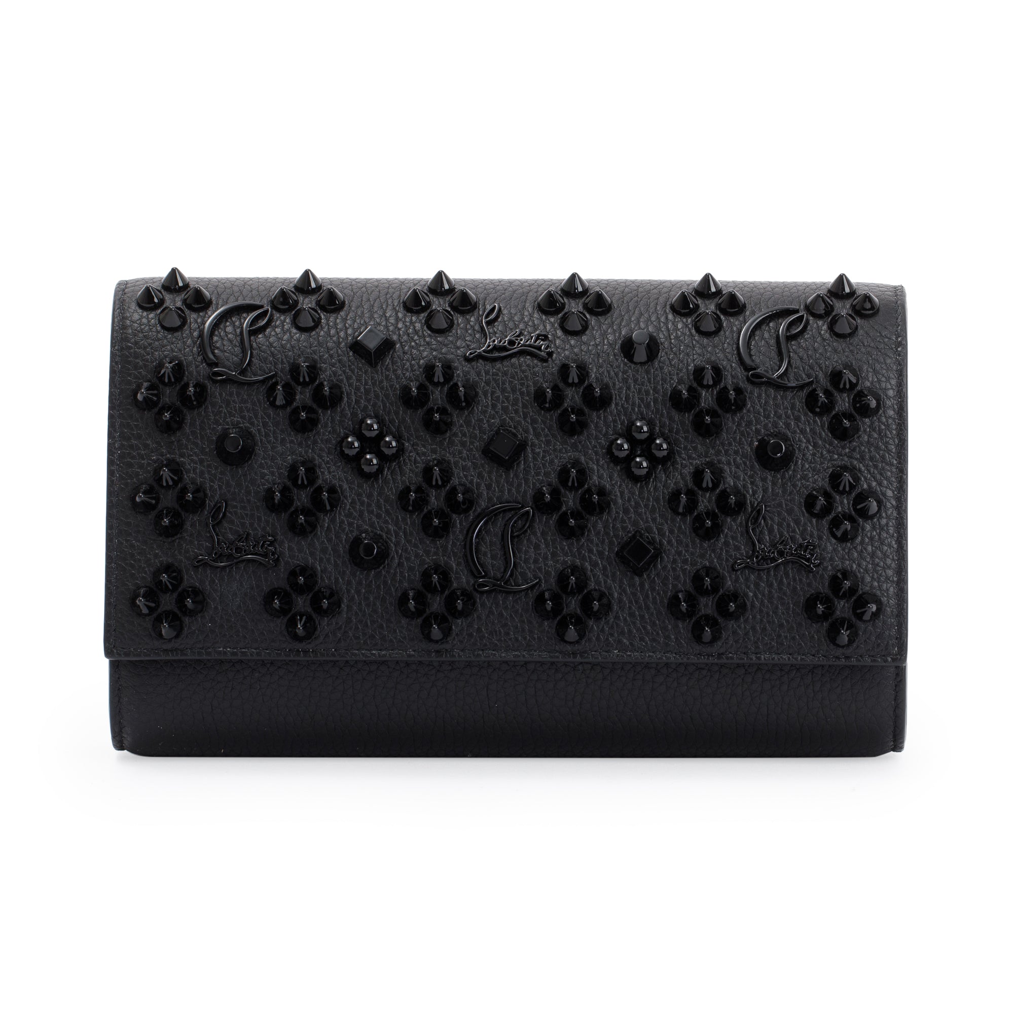 Christian Louboutin Black Calfskin Leather Spike Loubinthesky Paloma Chain Clutch