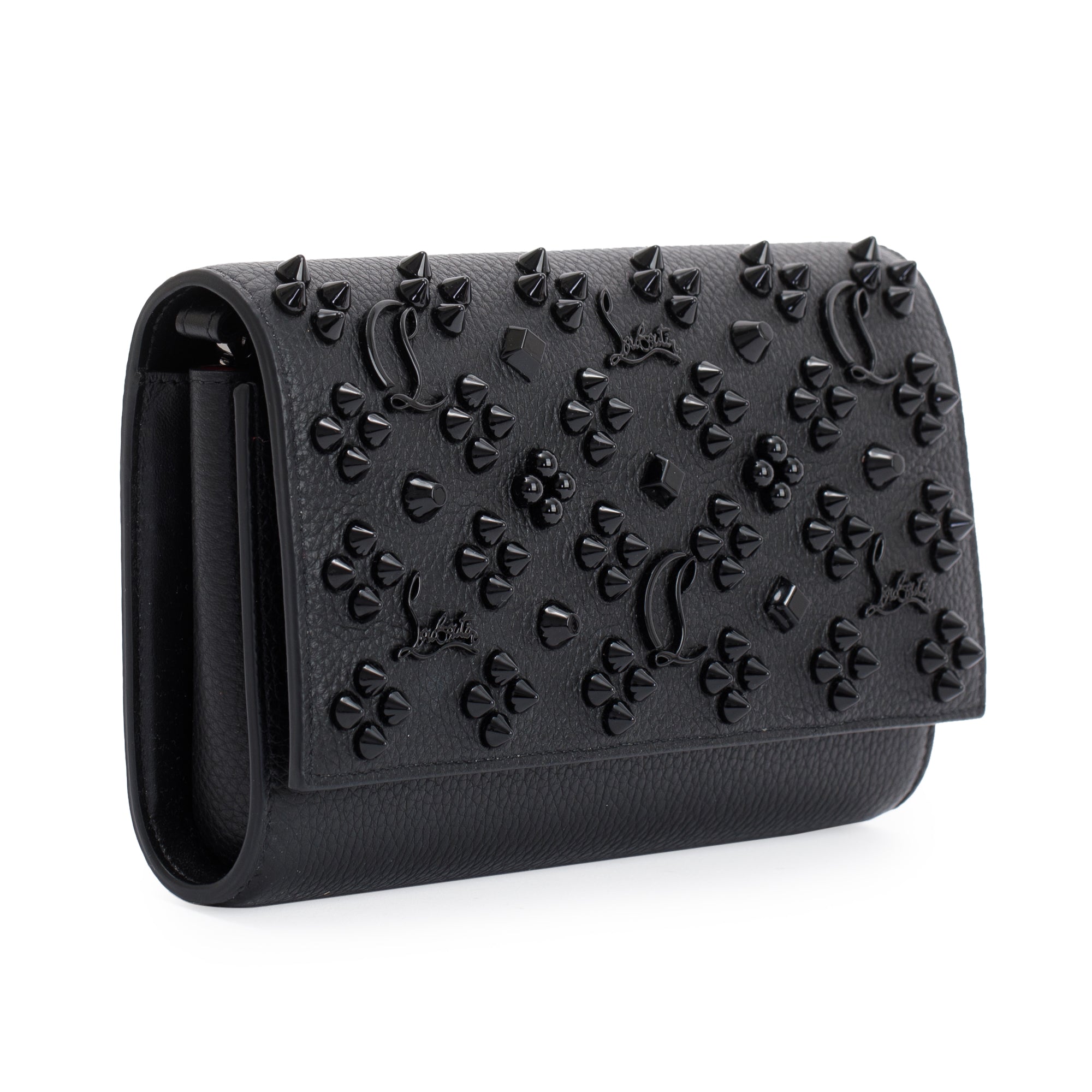 Christian Louboutin Black Calfskin Leather Spike Loubinthesky Paloma Chain Clutch