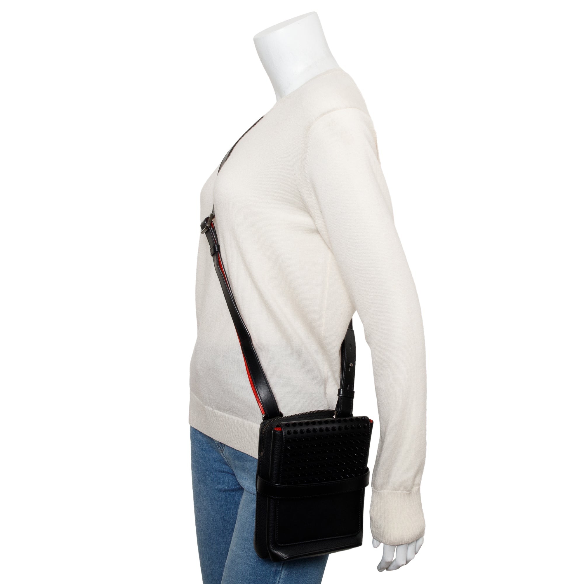 Christian Louboutin Black Calfskin Leather Spikes Benech Reporter Messenger Bag