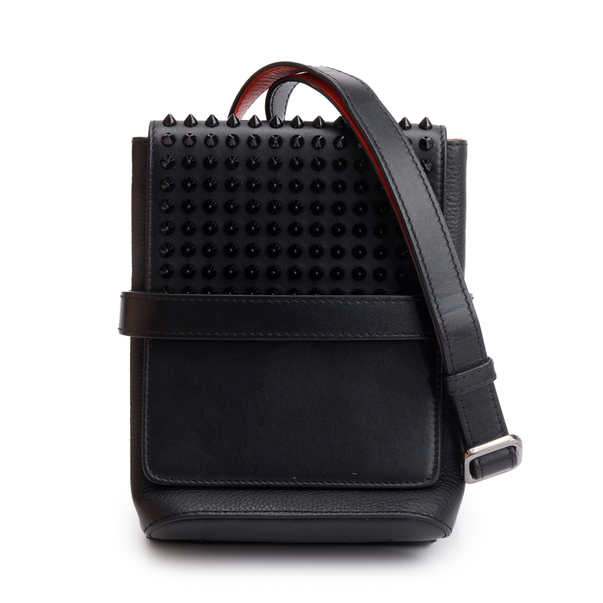 Christian Louboutin Black Calfskin Leather Spikes Benech Reporter Messenger Bag