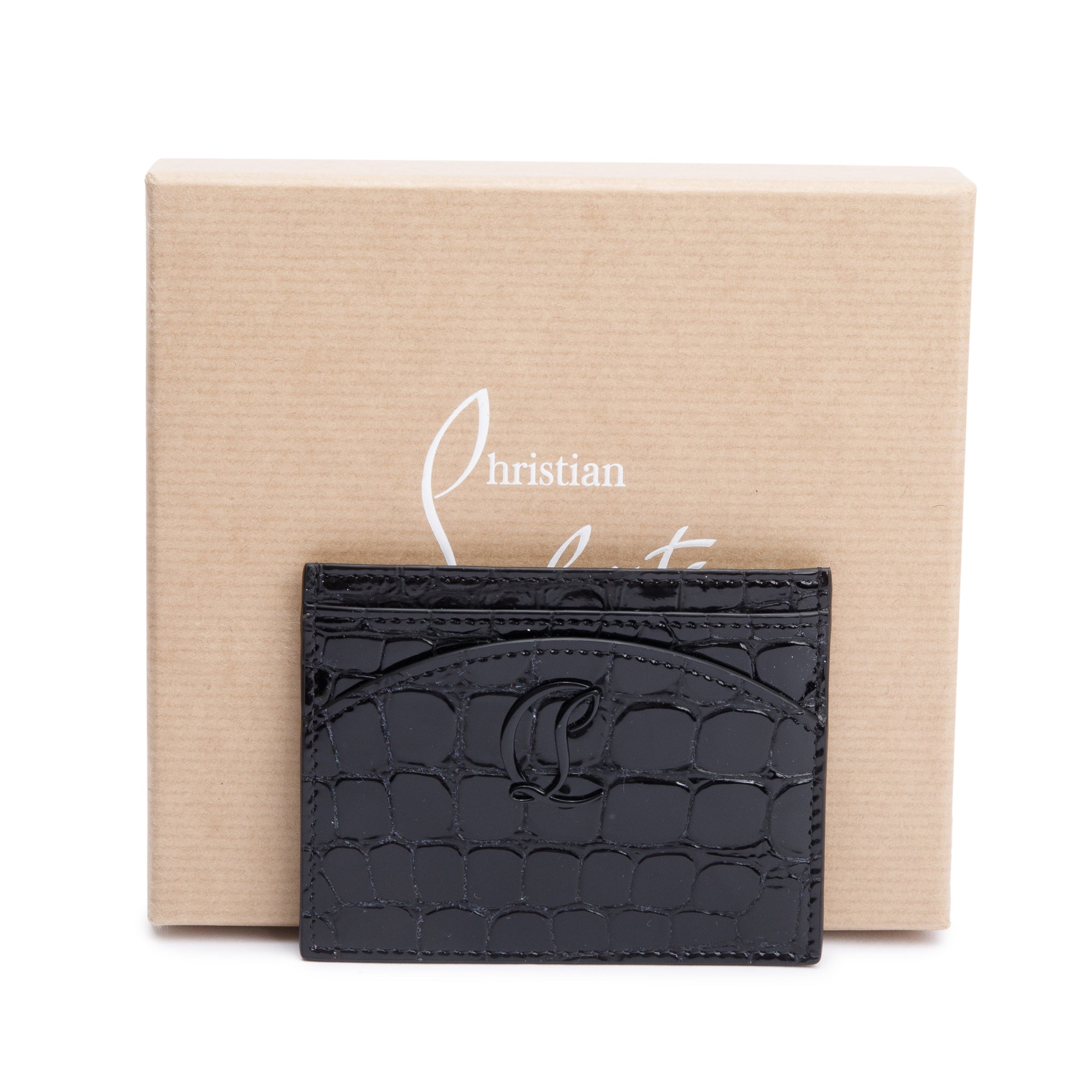Christian Louboutin Black Croc Embossed Leather Loubi54 Card Holder w/ Box