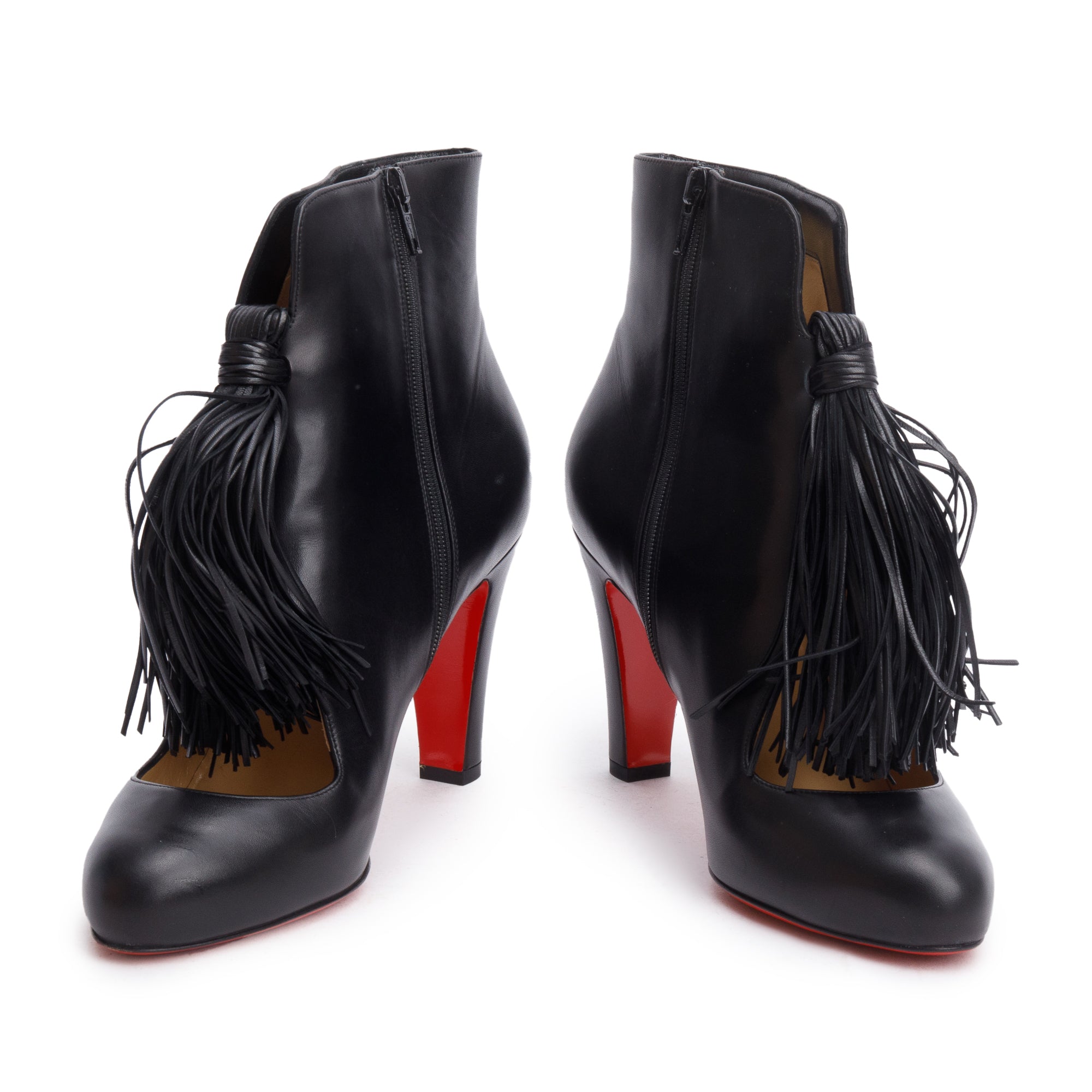 Christian Louboutin Black Leather Christina 85 Tassel Boots, Size 41 w/ Box