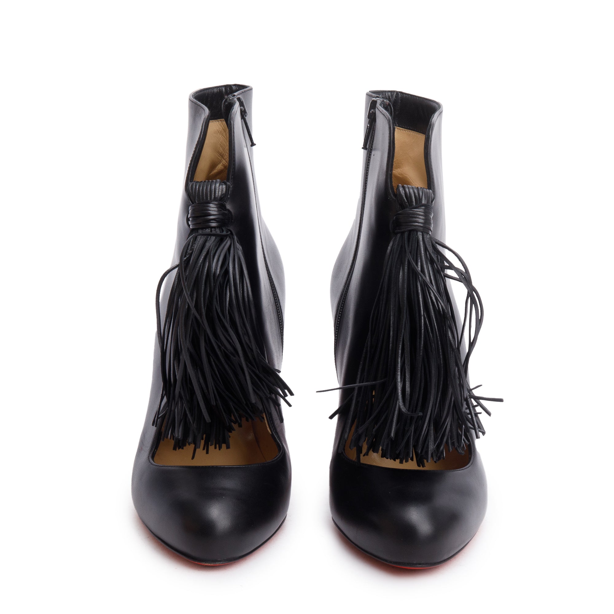 Christian Louboutin Black Leather Christina 85 Tassel Boots, Size 41 w/ Box