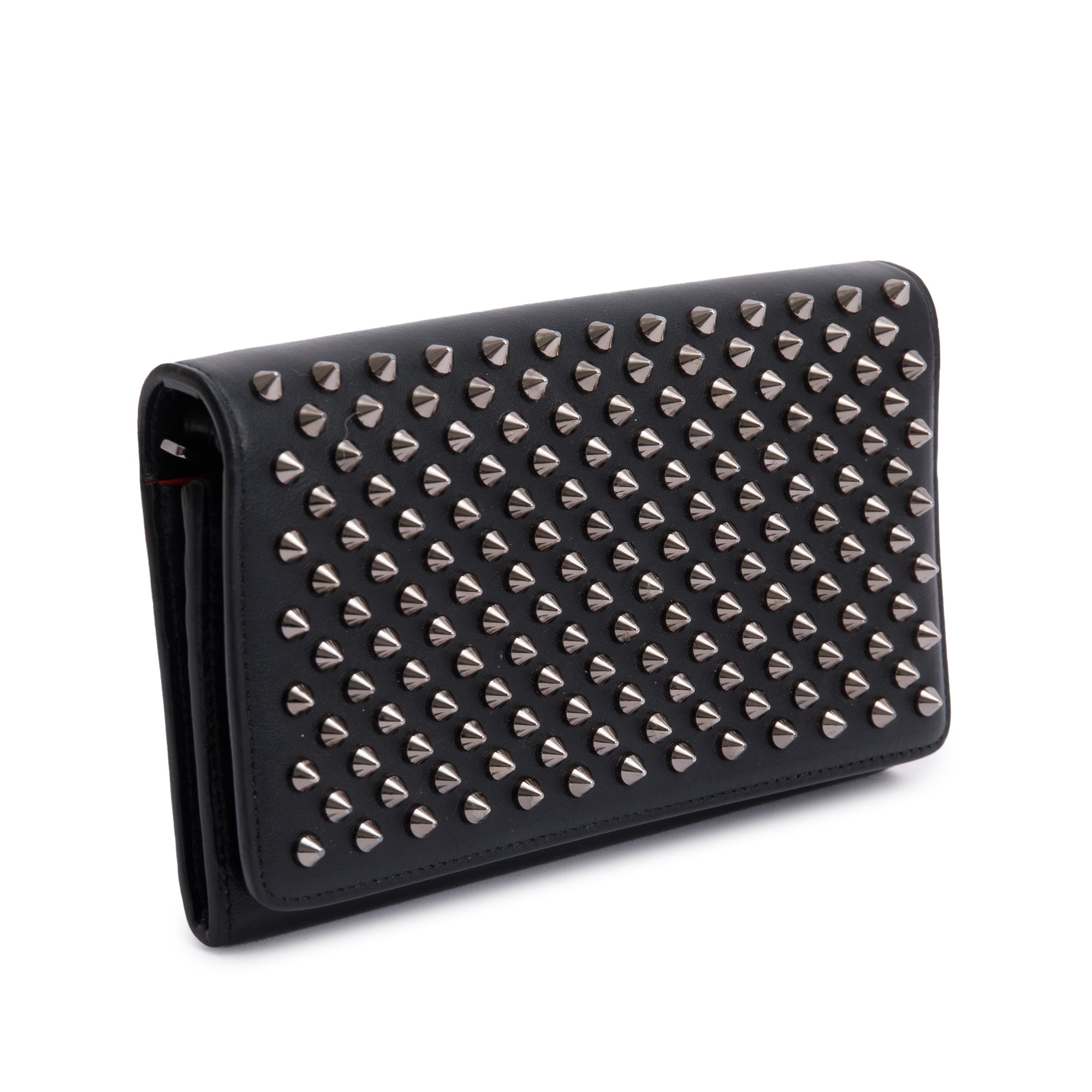 Christian Louboutin Black Leather Macaron Spike Flap Wallet