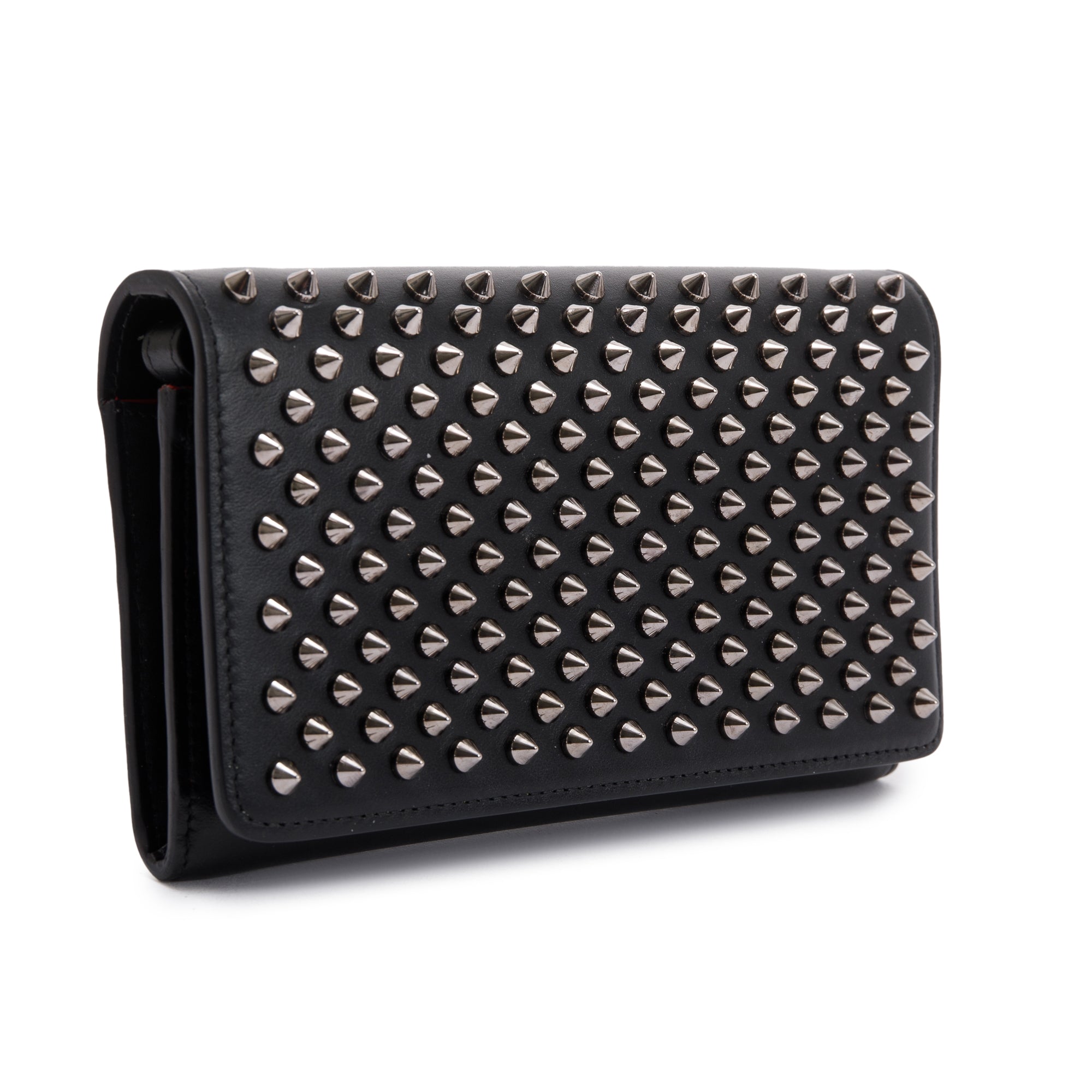 Christian Louboutin Black Leather Macaron Spike Flap Wallet w/ Box & Receipt