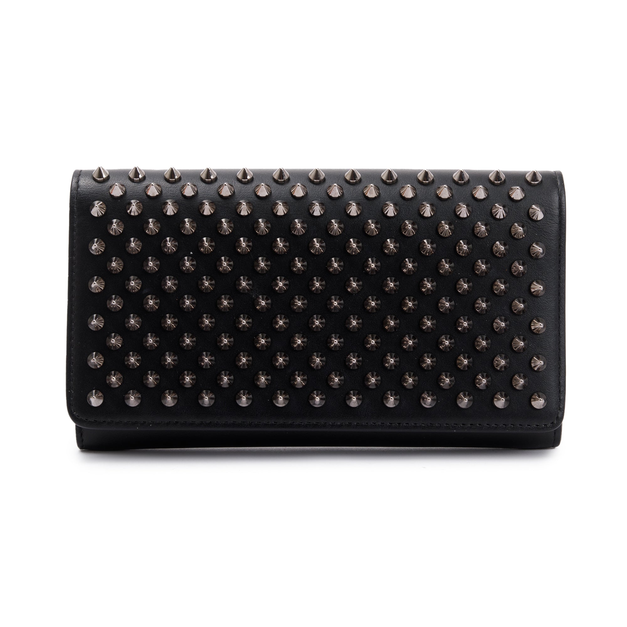 Christian Louboutin Black Leather Macaron Spike Flap Wallet w/ Box & Receipt