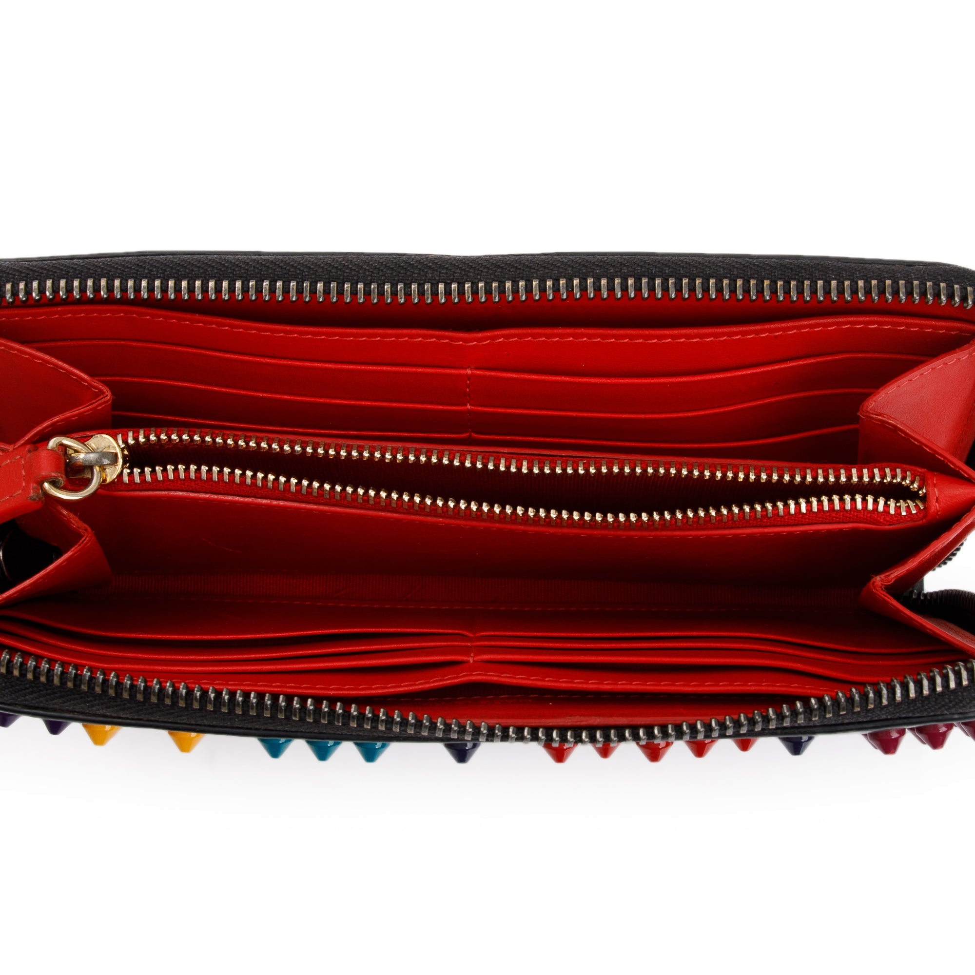 Christian Louboutin Black Leather Multicolor Spike Panettone Wallet