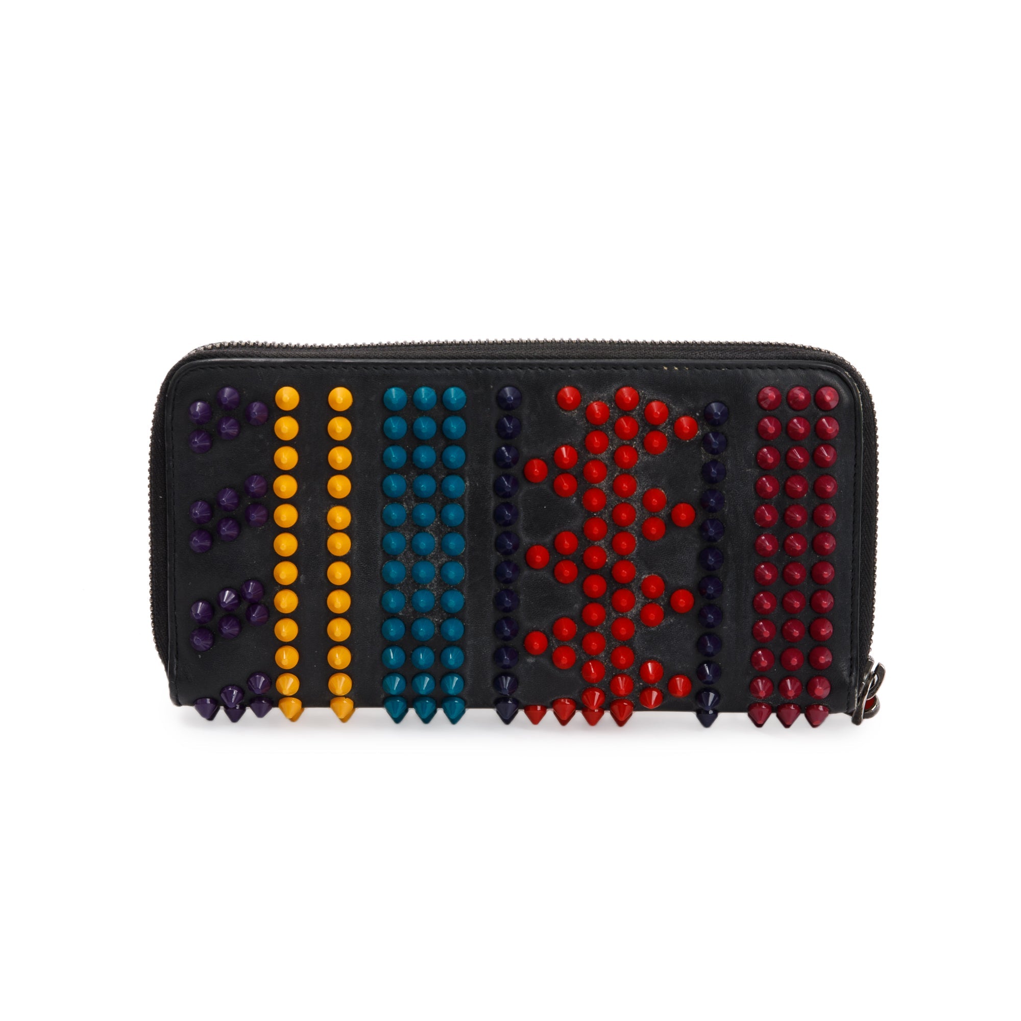Christian Louboutin Black Leather Multicolor Spike Panettone Wallet