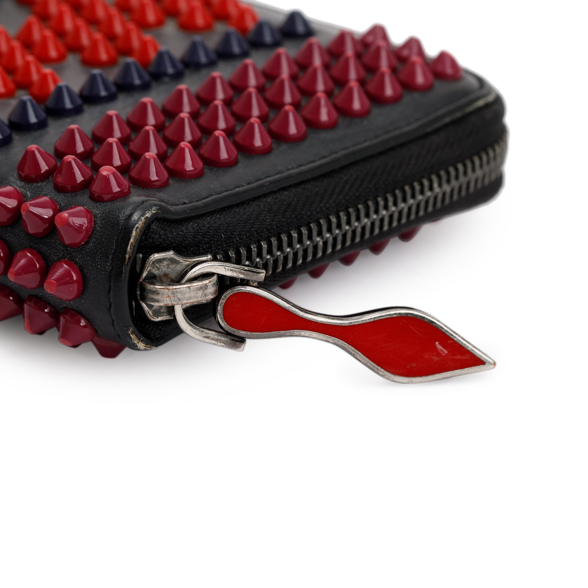 Christian Louboutin Black Leather Multicolor Spike Panettone Wallet