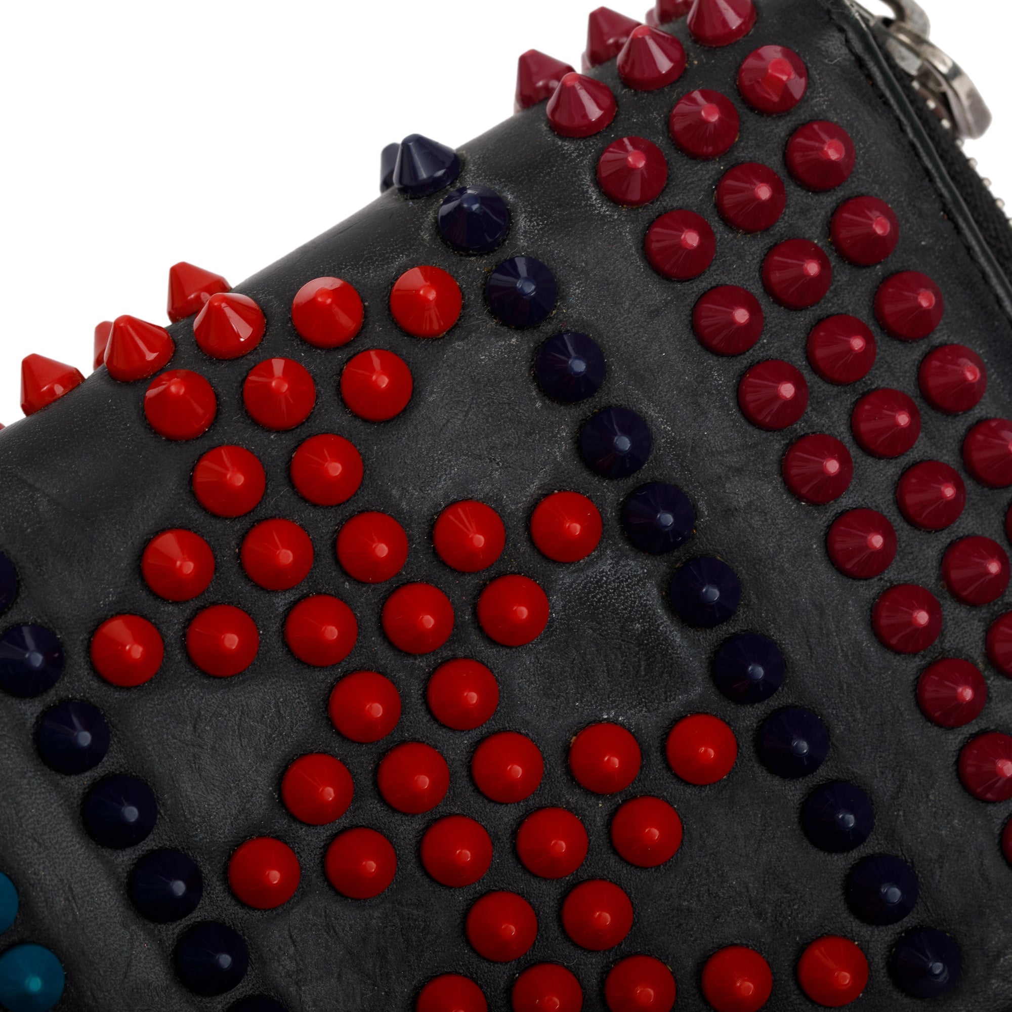 Christian Louboutin Black Leather Multicolor Spike Panettone Wallet