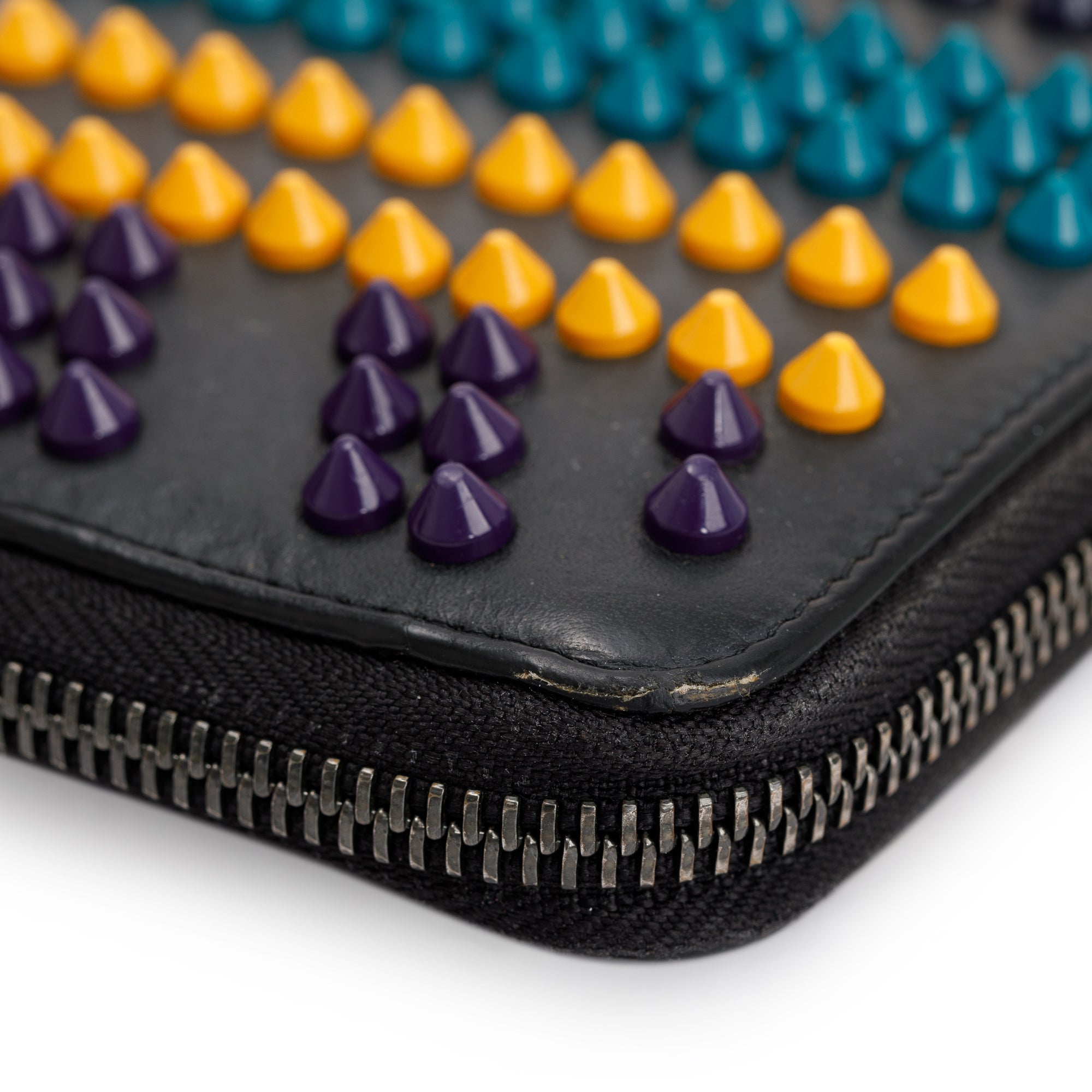 Christian Louboutin Black Leather Multicolor Spike Panettone Wallet