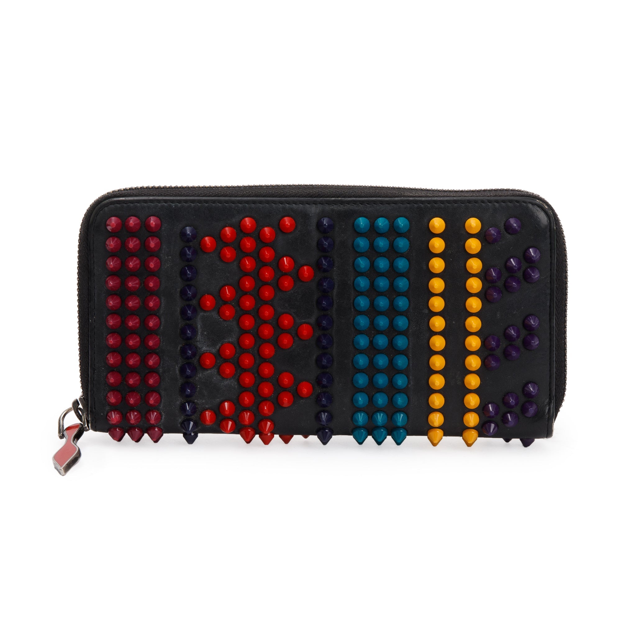 Christian Louboutin Black Leather Multicolor Spike Panettone Wallet