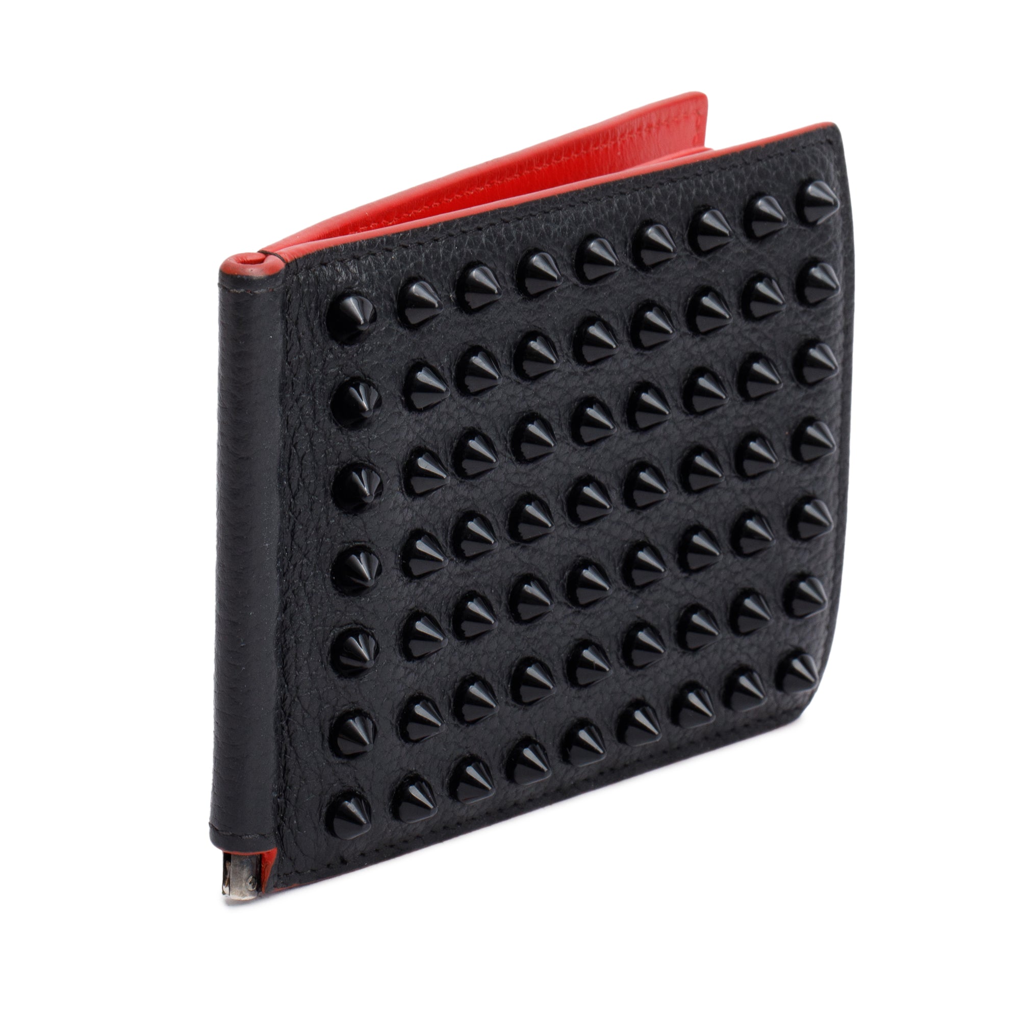 Christian Louboutin Black Leather Spike Money Clip Bifold Wallet