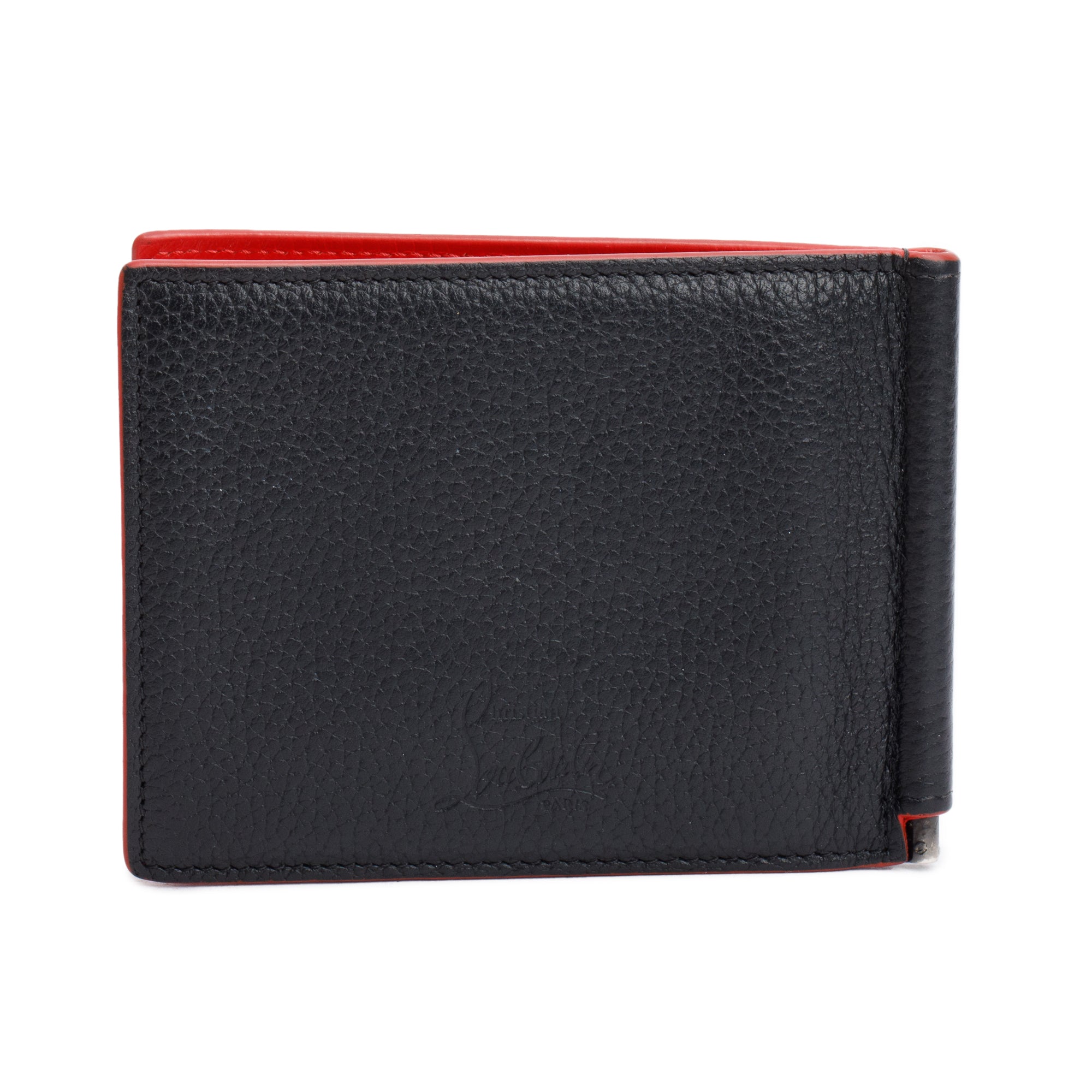 Christian Louboutin Black Leather Spike Money Clip Bifold Wallet