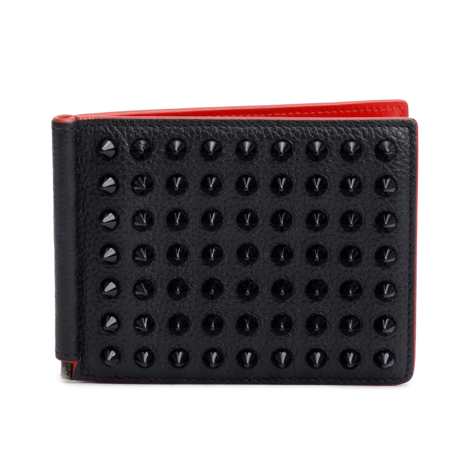 Christian Louboutin Black Leather Spike Money Clip Bifold Wallet