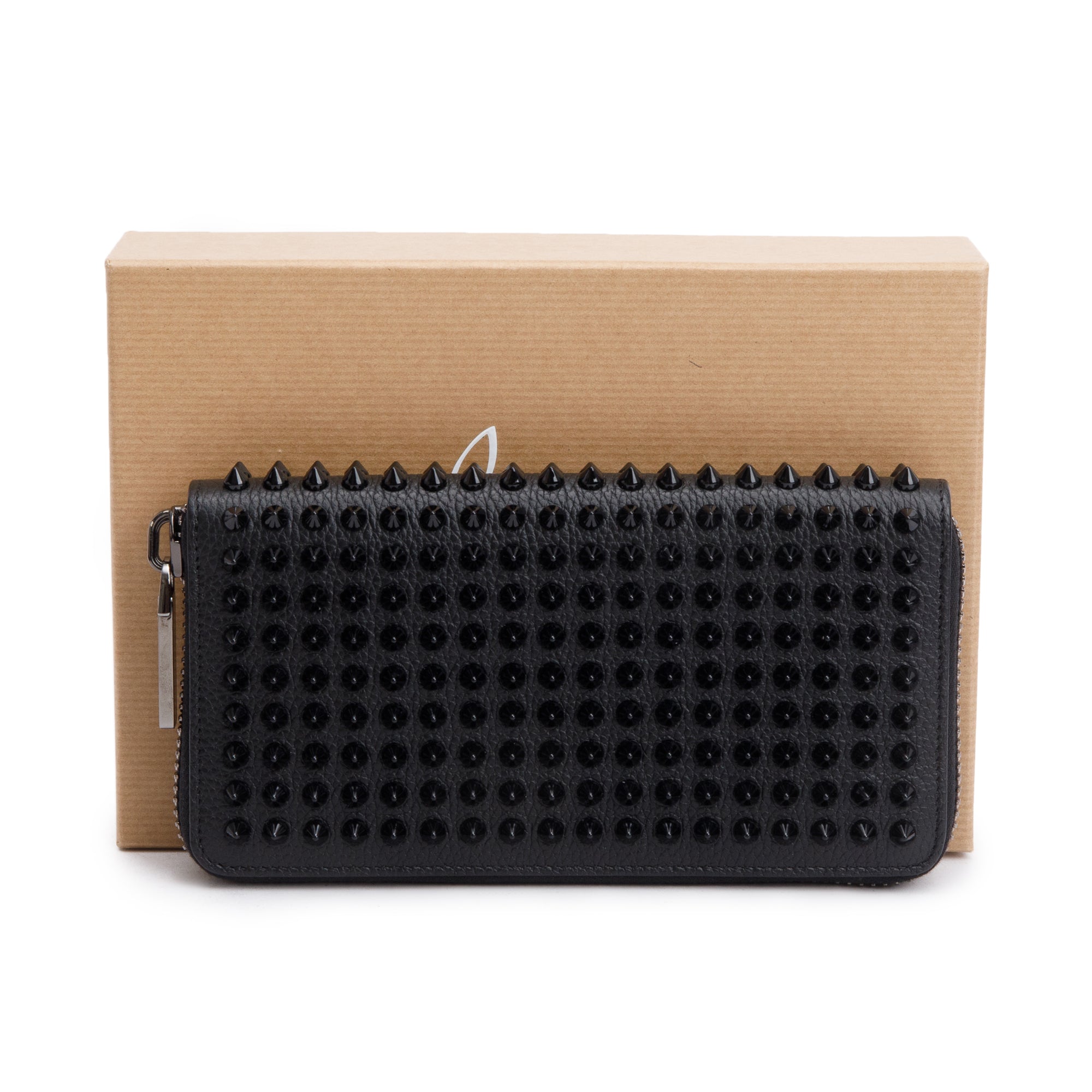 Christian Louboutin Black Leather Spike Panettone Zip Wallet w/ Box