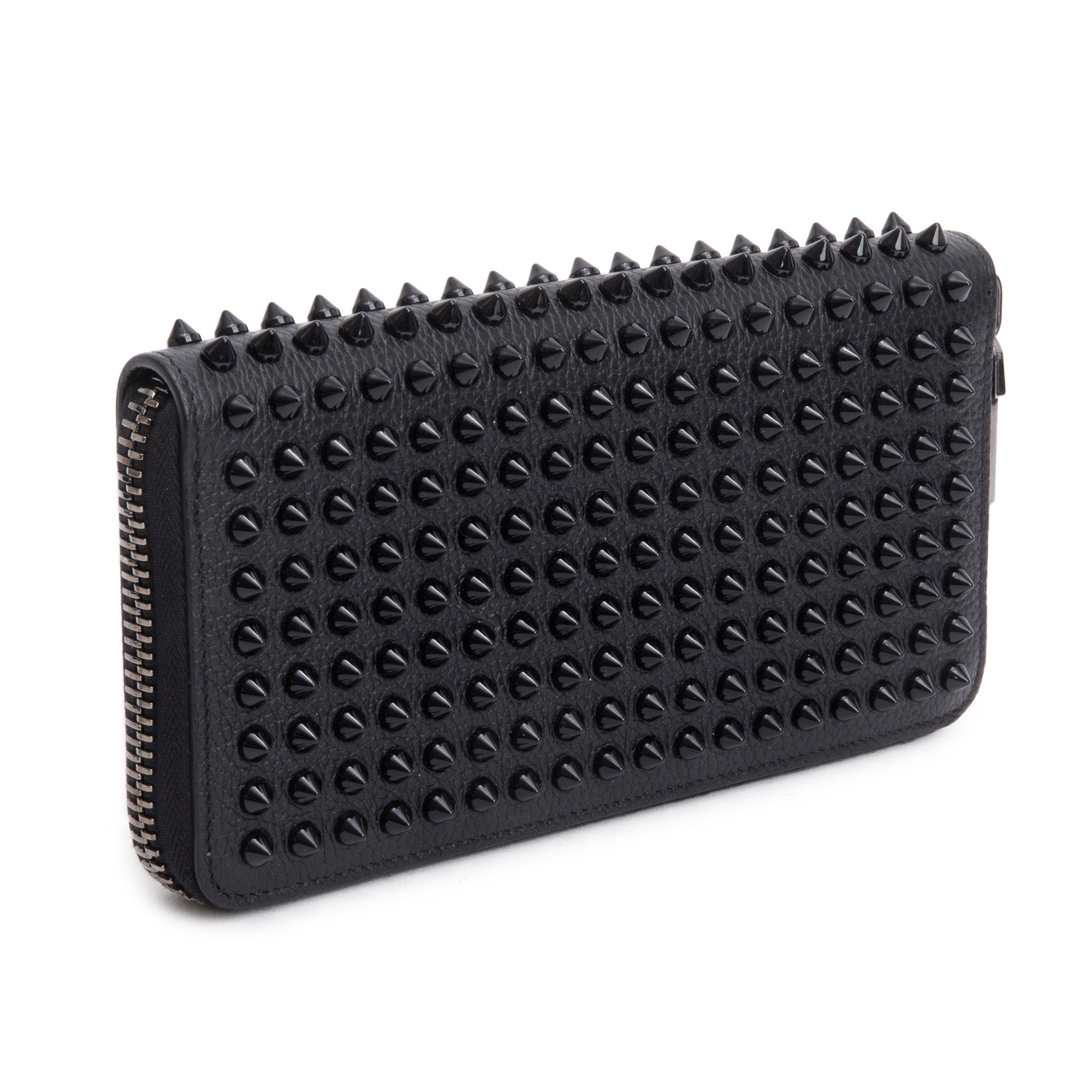 Christian Louboutin Black Leather Spike Panettone Zip Wallet w/ Box