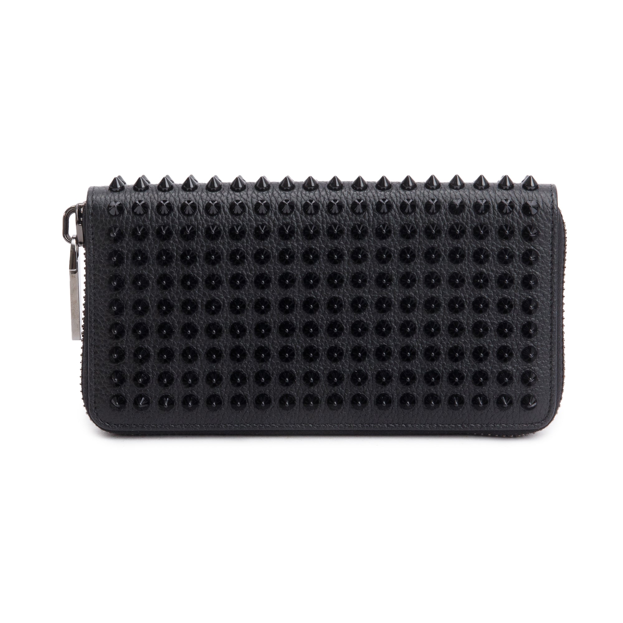 Christian Louboutin Black Leather Spike Panettone Zip Wallet w/ Box