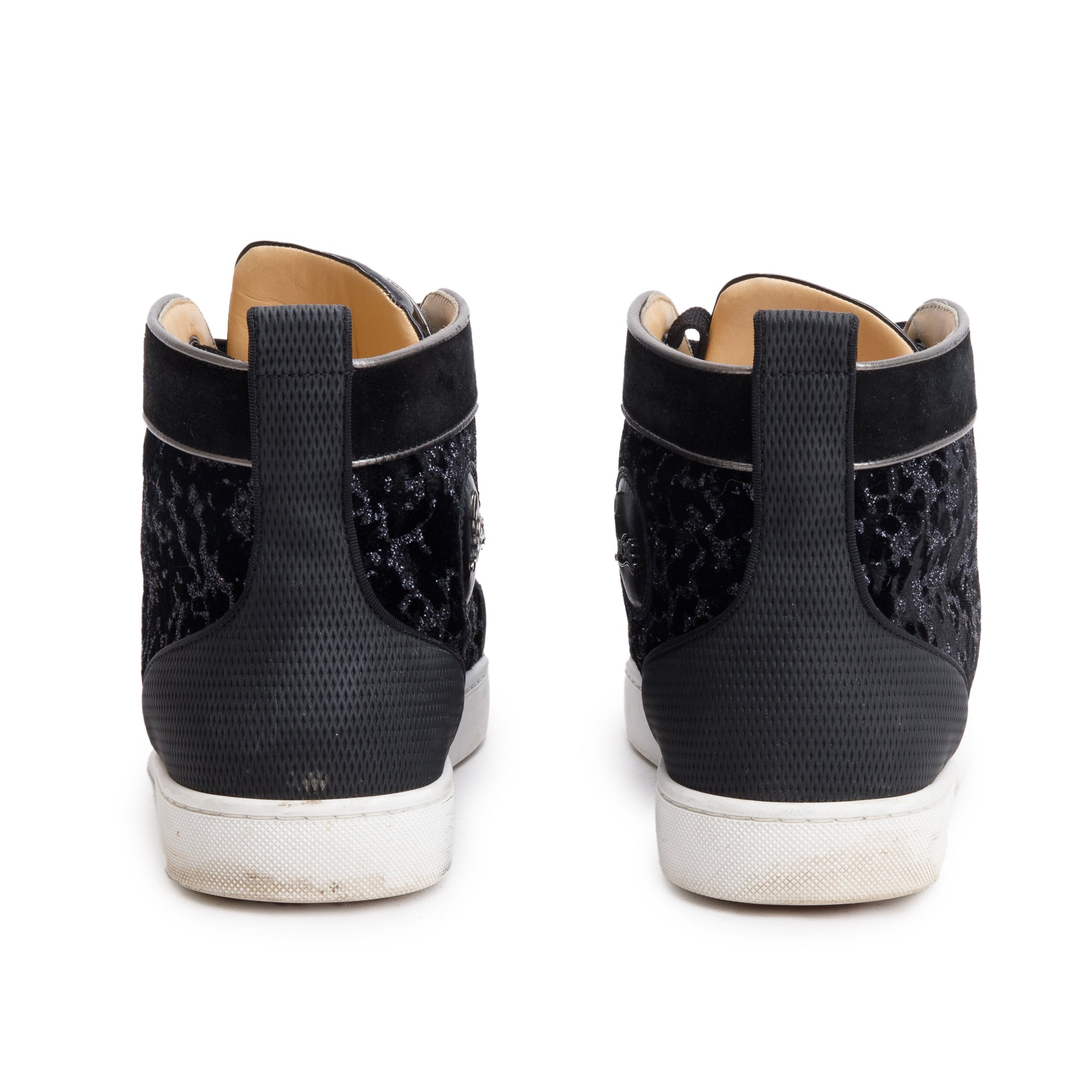 Christian Louboutin Black Leather Suede Louis Spikes Orlato High-Top Sneakers, Size 43.5 w/ Box
